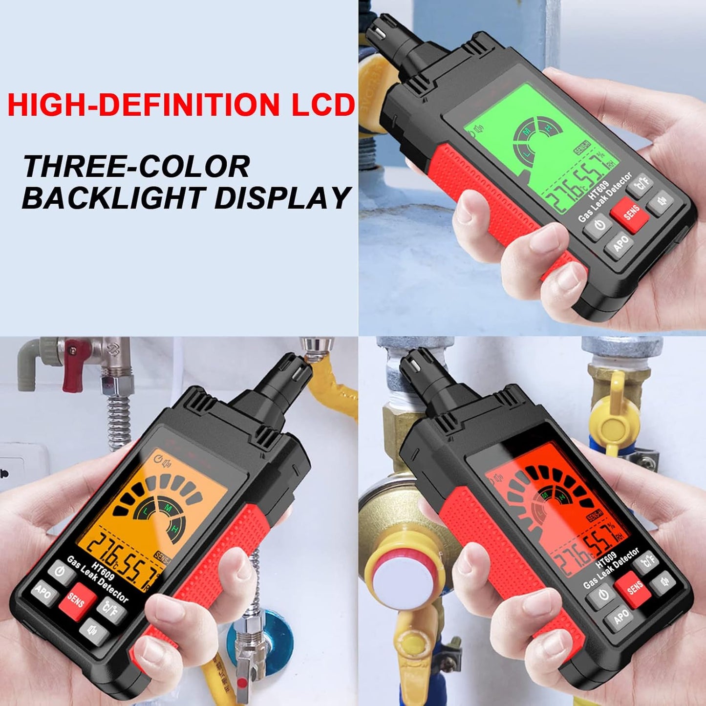 Gas Leak Detector, Portable Combustible Gas Detector, Gas Sniffer for Flammable Natural Gas Acetone Propane Benzene Ethanol Gasoline Methane LPG in RV or Home, 9999 PPM 20% LEL with LCD Color Display