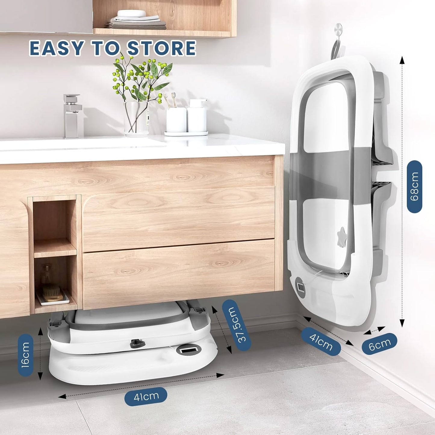Baby Bathtub, Newborns Bath Essentials, Portable Bath tub For Infant 0-24 Months,Baby Shower Gifts With Soft Cushion,Temperature Sensor and Tray