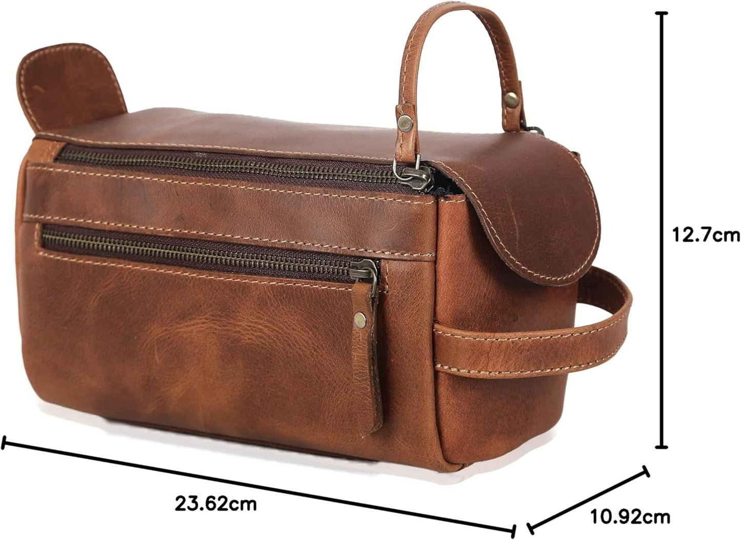 Premium Buffalo Leather Unisex Toiletry Bag Travel Dopp Kit Shaving kit (Distressed Tan)