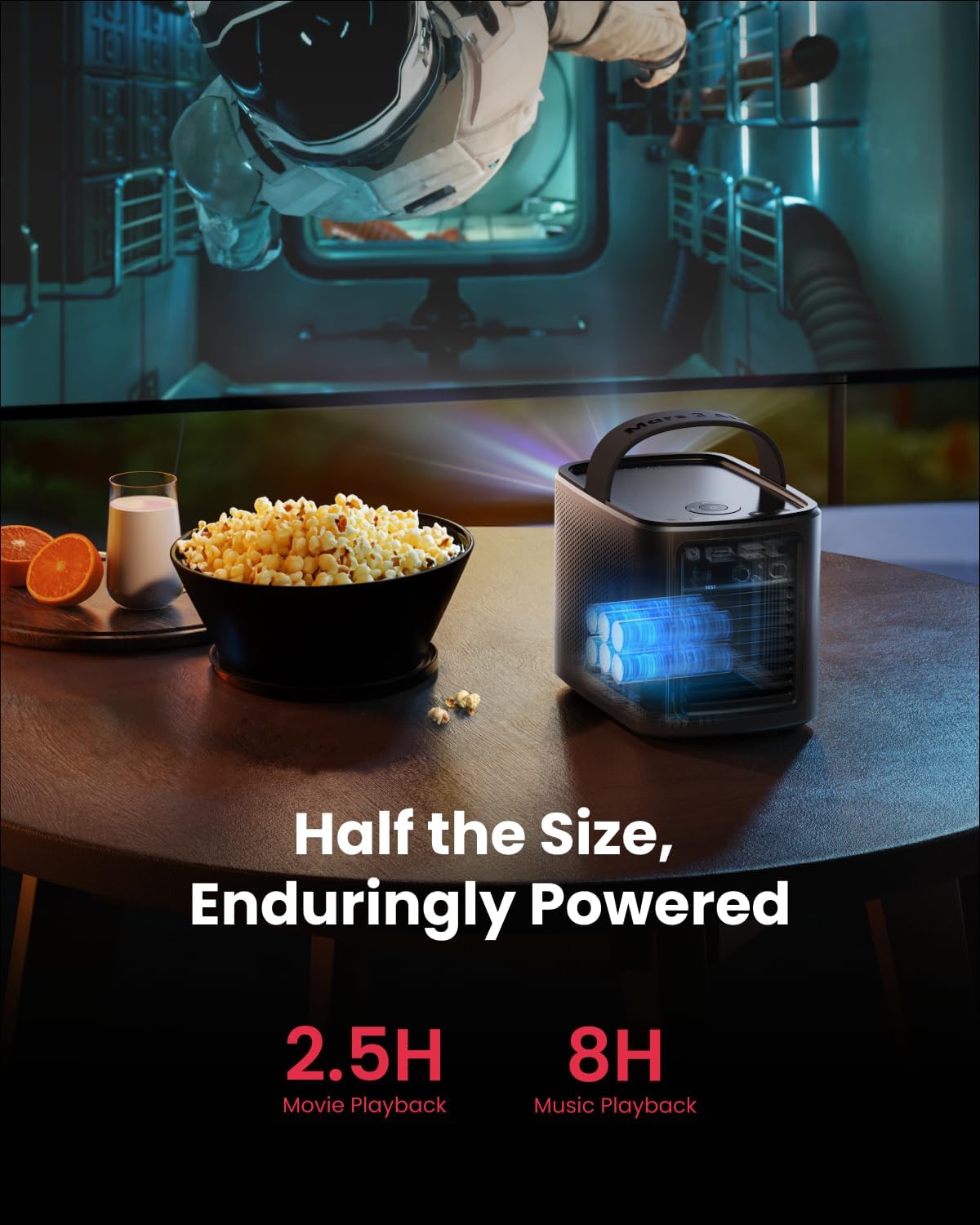 NEBULA Mars 3 Air GTV Projector - Netflix Officially Licensed, 400 ANSI-Lumen Brightness, Native 1080P, Dolby Digital Sound,150-Inch Picture, Built-in Battery for 2.5 Hours of Playtime Anywhere.