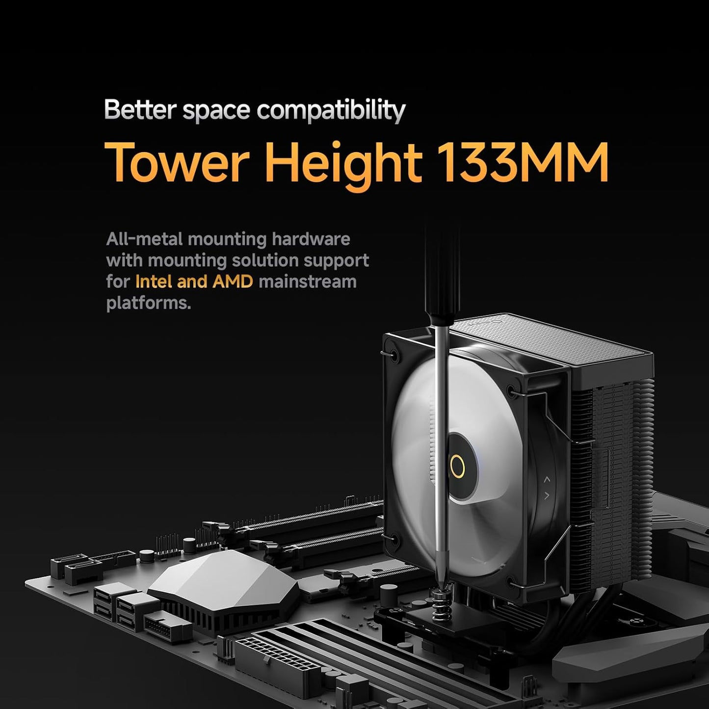 Gamma A40 ARGB WH CPU Cooler,100mm PWM Fan,133mm Height Single Tower Computer CPU Air Cooler,4 Copper Heat Pipes,ARGB Function,Fancy Top Cover,for Intel LGA 115X/1200/1700/1851&AMD AM4/AM5