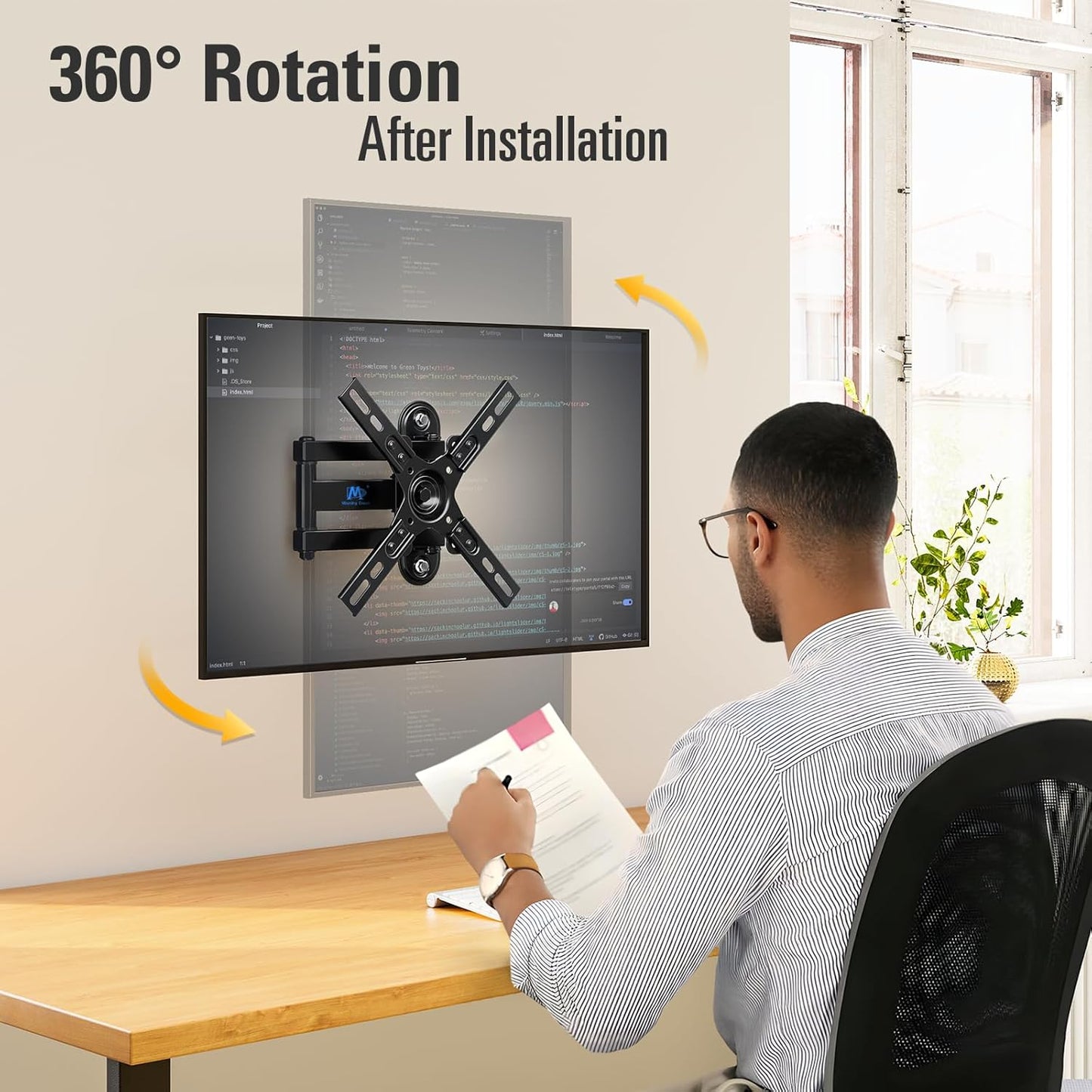 Mounting Dream TV Mount for Most 26-55 Inch TVs, Full Motion TV Wall Mount with Perfect Center Design on Single Stud Articulating Mount Max VESA 400x400mm up to 77 LBS, MD2413-MX