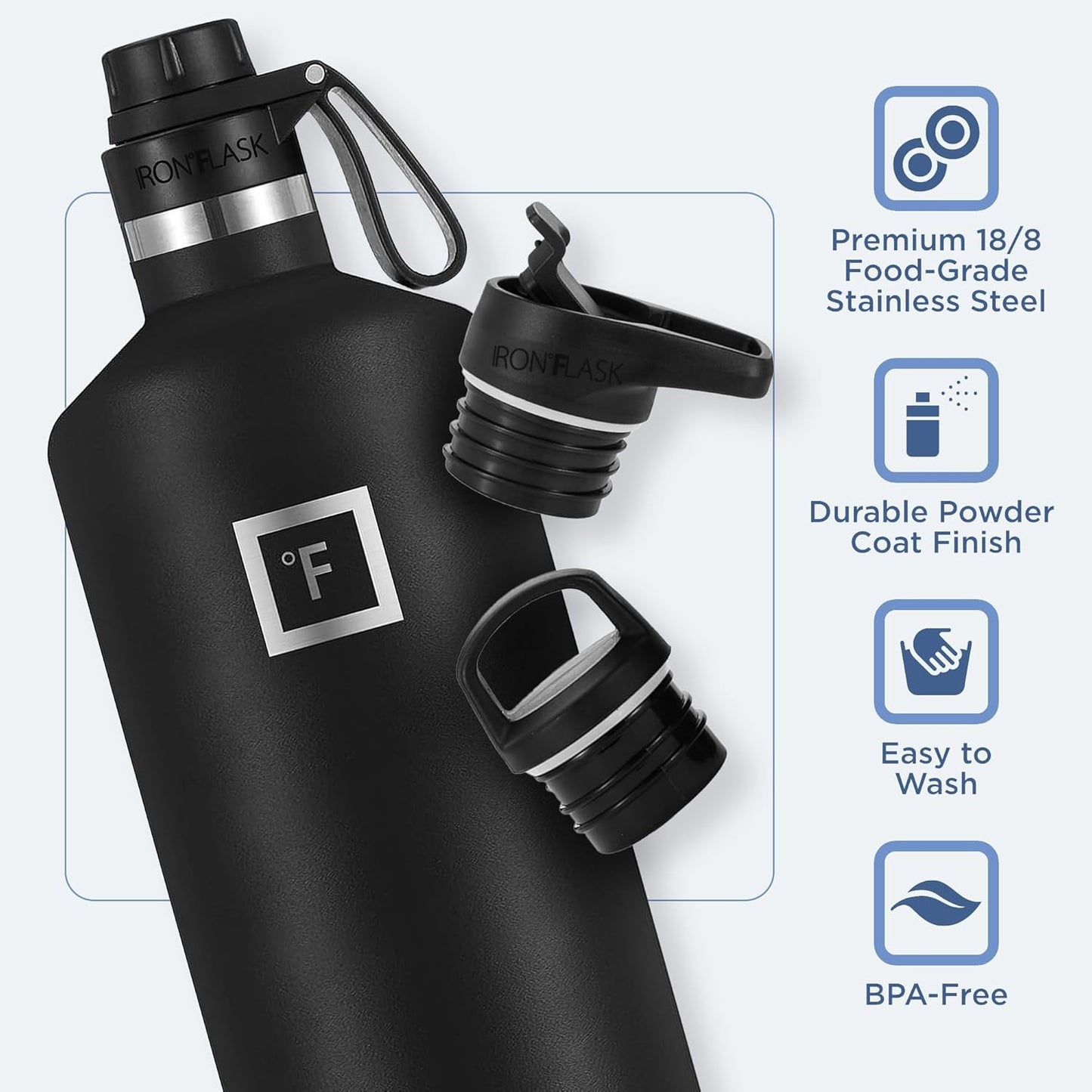 Camping & Hiking Hydration Canteens - 24oz 3 Lids (Narrow Straw/Spout Lid) Leak Proof Vacuum Insulated Stainless Steel - Hot & Cold Double Walled Sports Water Bottle