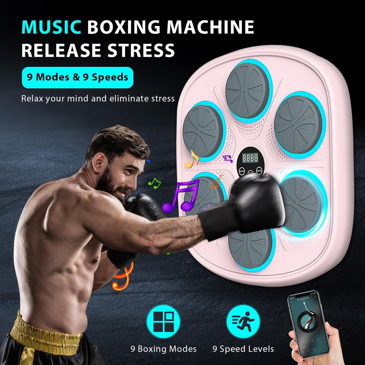 2025 New Smart Music Boxing Machine with Premium Boxing Gloves, Bluetooth Training Machine with LED Electronic Wall Mounted, Home Workout Boxing Target Machine for Adults and Kids