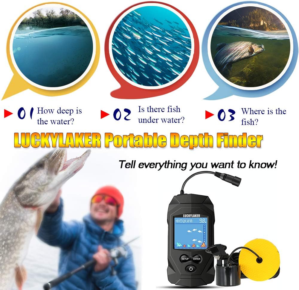 LUCKYLAKER Water Boat Fish Finders Depth Portable Handheld Fish Finder Transducer Wired Ice Fishing Finders Sonar