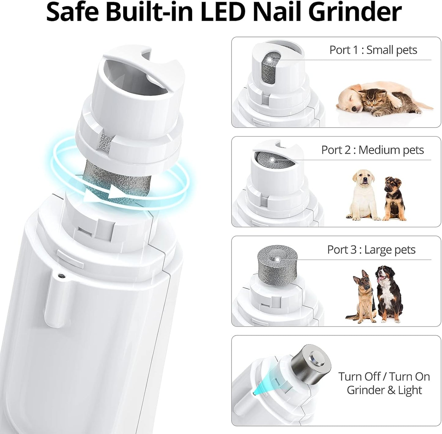 VOLUEX Dog Nail Grinder, Upgraded 2-in-1 Dog Nail Clippers Electric Pet Nail Trimmer with LED Light, Professional Safe Paws Grooming & Smoothing for Large, Medium, Small Dogs & Cats