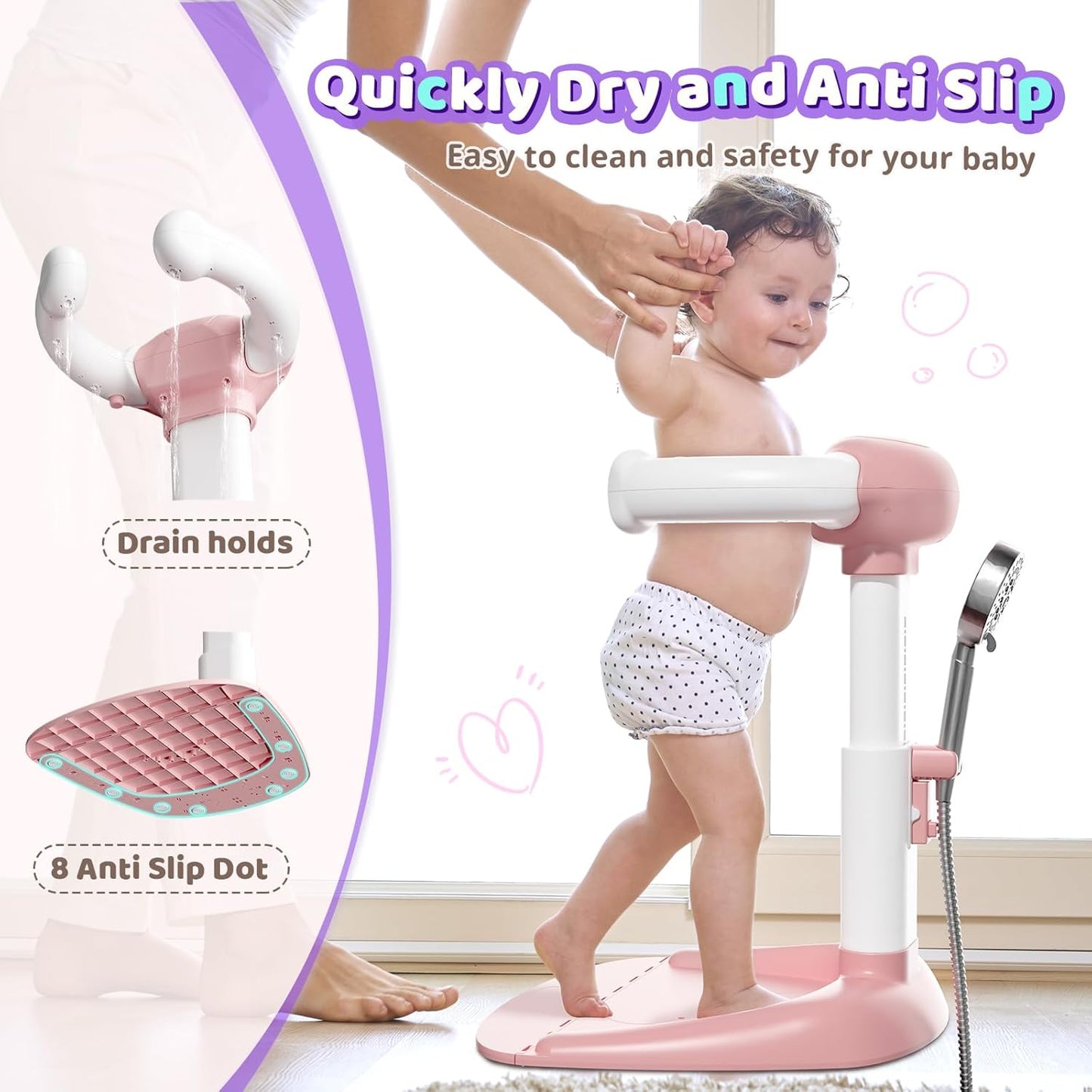 COOSEYA ® Baby Bathtub With Shower Stand Support|Anti-Pinch Soporte para Bañera de Bebé Adjustable Baby Shower Tower, Smart Water Flow Hug Tower for 6-36 Months, Ideal baby shower gifts