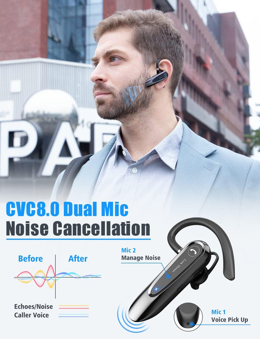 Bluetooth Earpiece Link Dream Wireless CVC8.0 Headset for Cell Phone Dual Mic Noise Canceling Handsfree Phone Earpiece w/Mute 20Hrs Talk Time 180 Days Standby for iPhone Android Home Office Driving - PuriLite