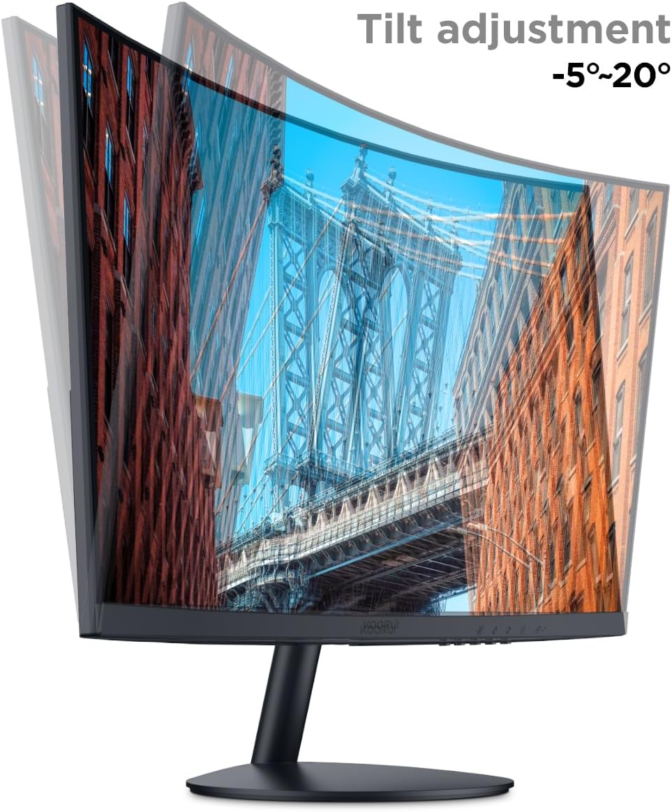 KOORUI 32 inch Curved Gaming Monitor - QHD (2560 x 1440) 2K Display, 170Hz 144Hz Monitors, 1500R Curvature, 1ms, HDR10, Adaptive Sync, Tilt Adjustable, DisplayPort HDMI, Black - 32E6QC