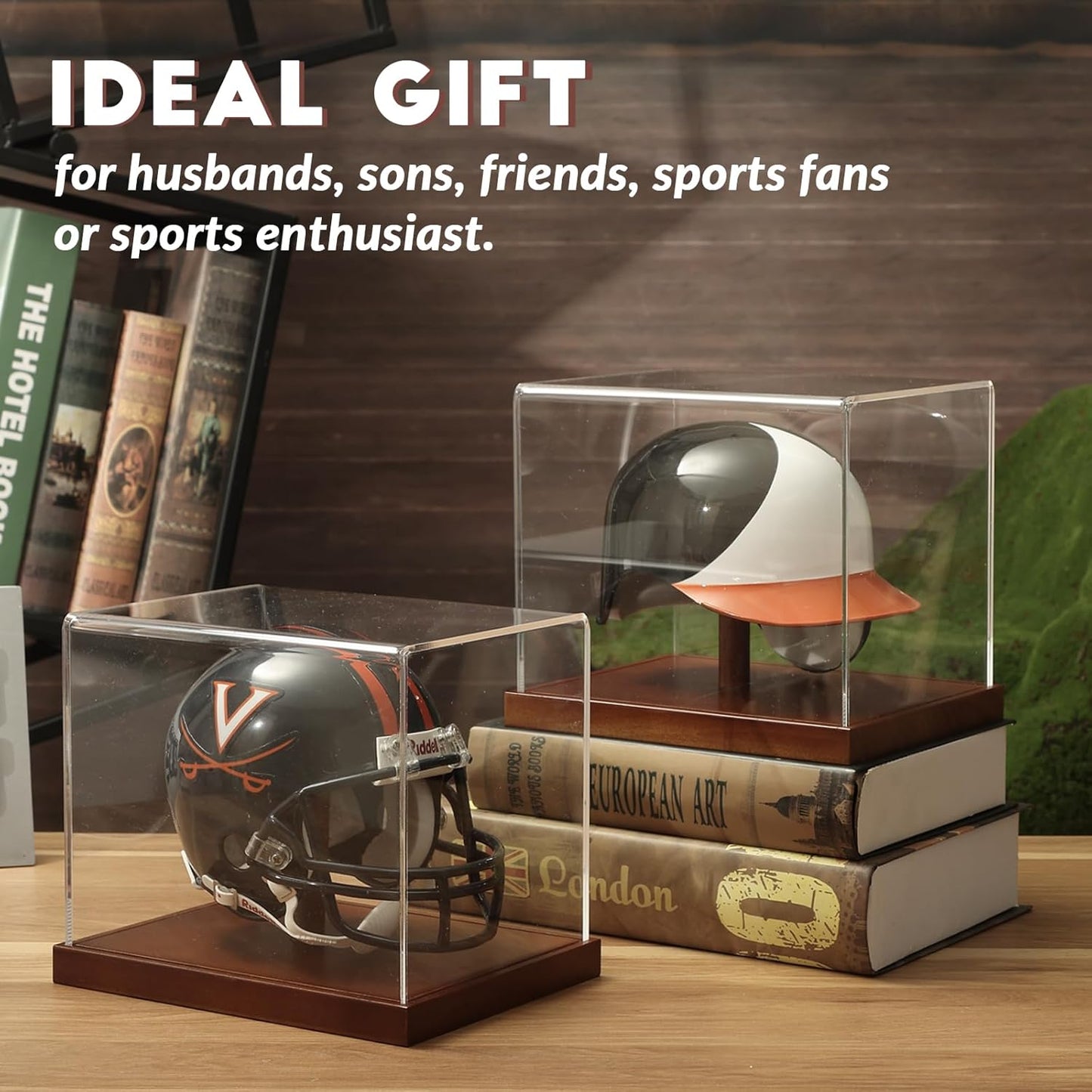 JupDec Baseball Display Case, Clear Cube Baseball Holder with Wooden Base, Autograph Baseball Stand Box for Single Ball, Acacia Wood, Brown, 1 Pack