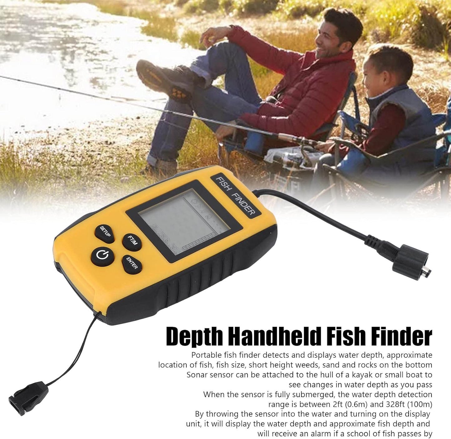 Portable Fish Finder, LCD Display Fish Finder Sonar Sensor,Handheld Fish Depth Finder with Alarm,for Ice Fishing Sea Fishing Kayak Fishing