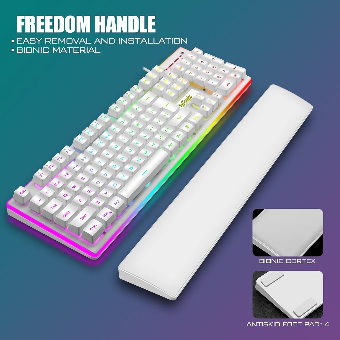 RedThunder K10 Wired Gaming Keyboard and Mouse and Wrist Rest Combo, RGB Backlit, Mechanical Feel Anti-ghosting Keyboard + 7D 7200 DPI Mice+Soft Leather Wrist Rest 3 in 1 PC Gamer Accessories(Black)