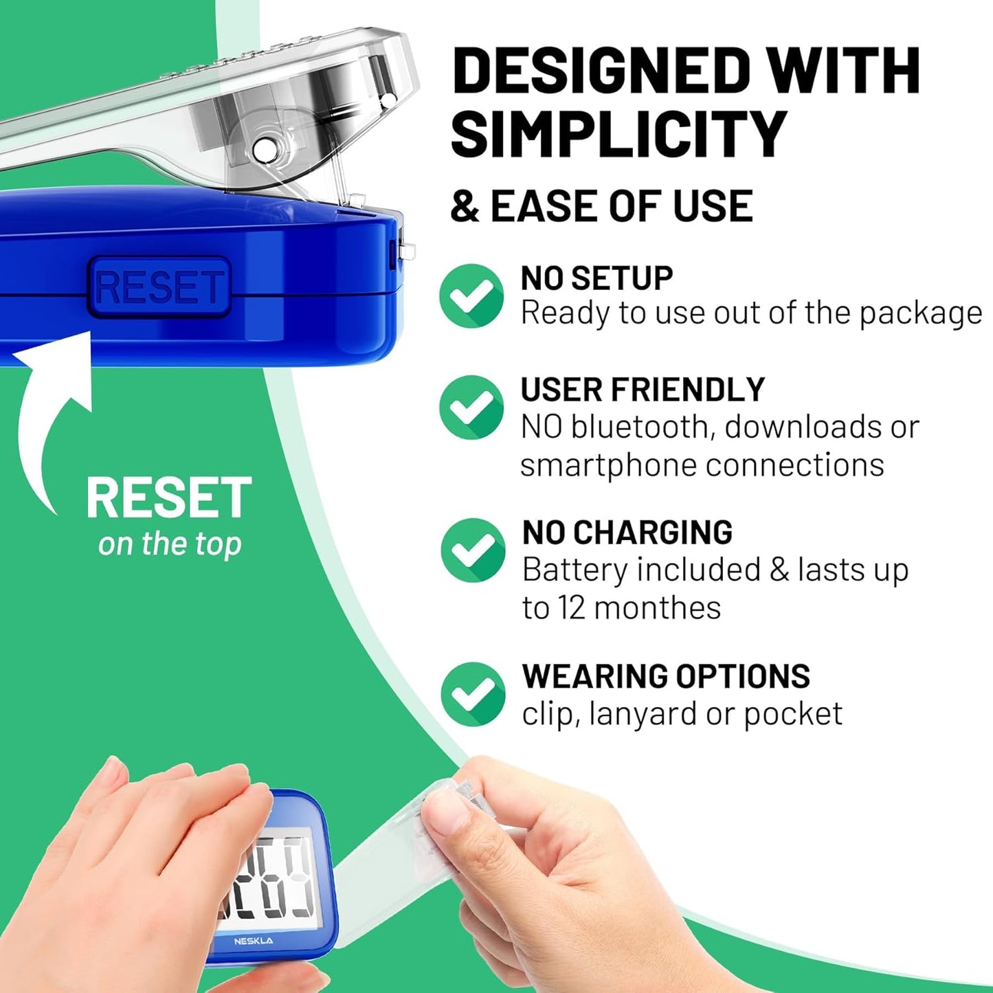 3D Pedometer for Walking, Simple Step Counter with Large Digital Display, Step Tracker with Removable Clip Lanyard, Accurately Track Steps for Men Women Kids Adults Seniors