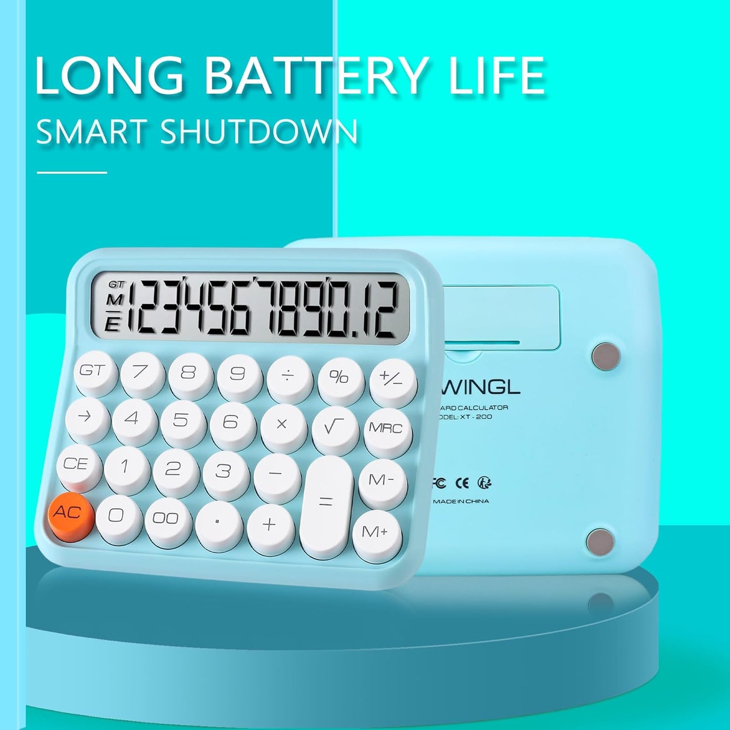 VEWINGL Mechanical Switch Calculator, 12 Digit Large LCD Display and Buttons, Great for Everyday Life and Basic Office Work, with Battery