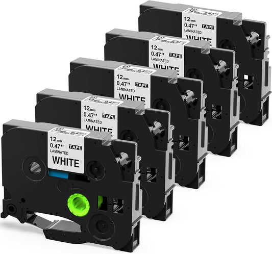 5 Pack Compatible with Brother Label Maker Tape P Touch TZe TZ Tape 12mm 0.47'' Laminated White TZe-231 TZ 231 Label Tape for Brother P-Touch PT-H110 PT-D210 PT-D600 PT-D400AD PT-1290