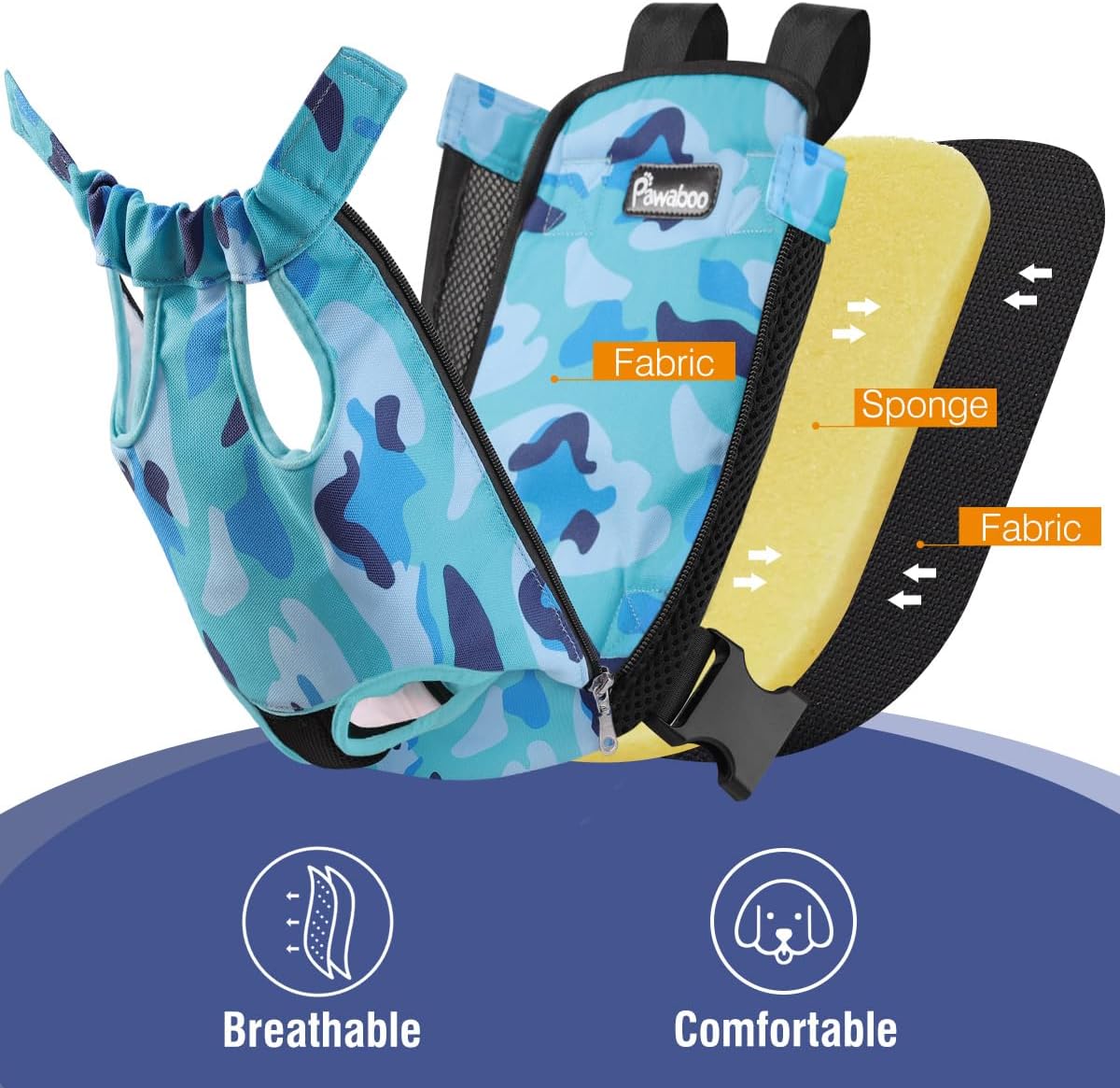 Pawaboo Pet Carrier Backpack, Adjustable Pet Front Cat Dog Carrier Backpack Travel Bag, Legs Out, Easy-Fit for Traveling Hiking Camping for Small Medium Dogs Cats Puppies, Medium, Black