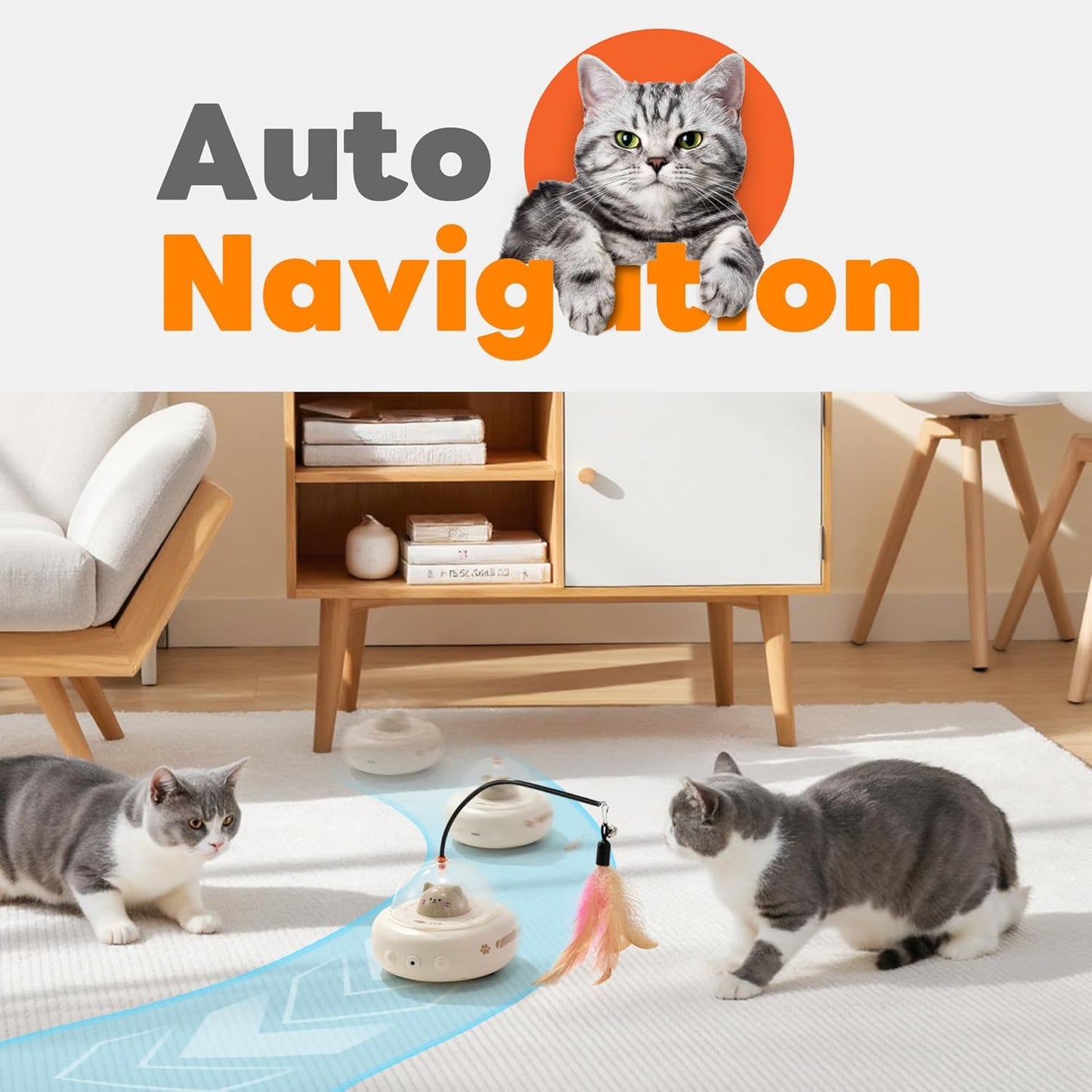 Li & Zhao Cat Laser Toy Automatic - Laser Cat Toys for Indoor Cats 2 in 1 Cat Laser Pointer Toy Interactive Cat Toy Electronic Cat Toy Rechargeable Moving Feather Cat Wand for Bored Cats Kittens