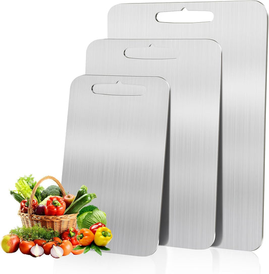 Set of Three Double-Sided Cutting Boards,304 Stainless Steel Cutting Board,Stainless Steel Cutting Board for Vegetables, Meat and Fruit