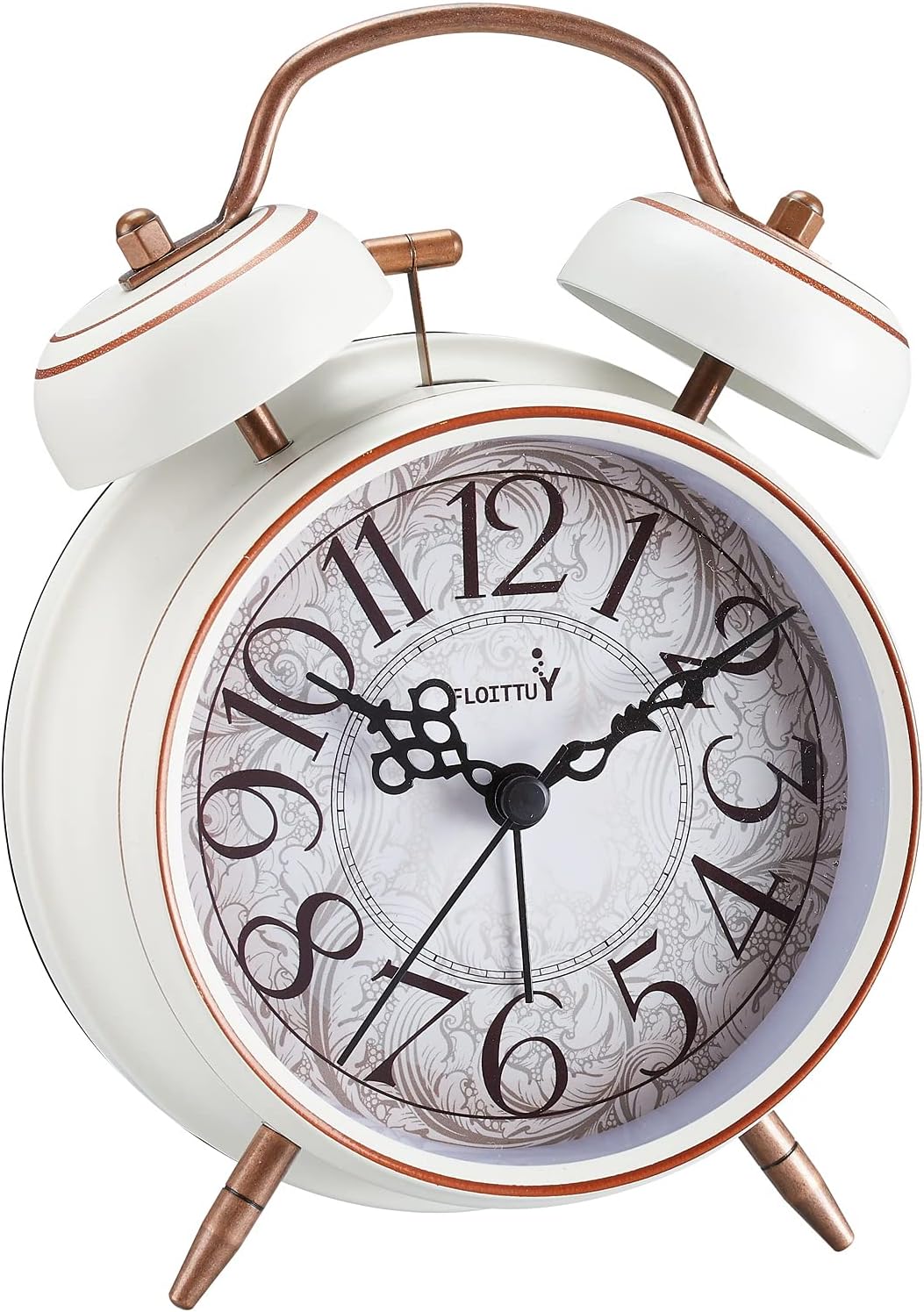 FLOITTUY Loud Alarm for Deep Sleepers 4'' Retro Twin Bell Alarm Clock with Backlight for Bedroom and Home Decoration(Retro White)