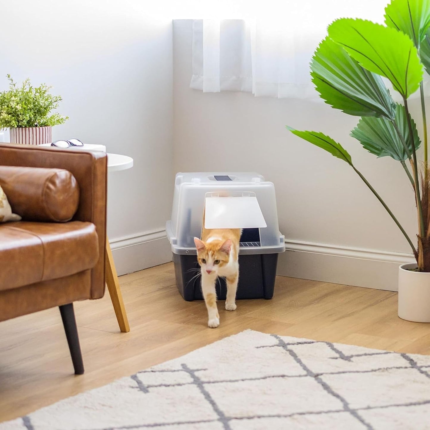 IRIS USA Cat Litter Box, Litter Box Enclosure with Scoop and Front Door Flap, Covered Kitty Litter Box for Privacy, Portable, Easy to Clean, Navy