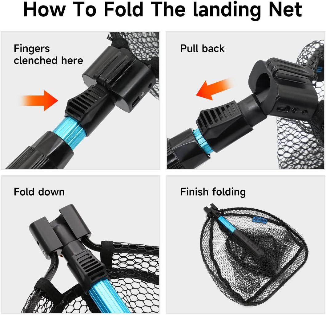 SAN LIKE Fishing Net Telescopic Landing Nets Folding Rubber Fish Net Rubber Coated Landing Net with Adjustable Sturdy Pole Handle for Saltwater Freshwater Bass Trout Fishing Easy Catch & Release