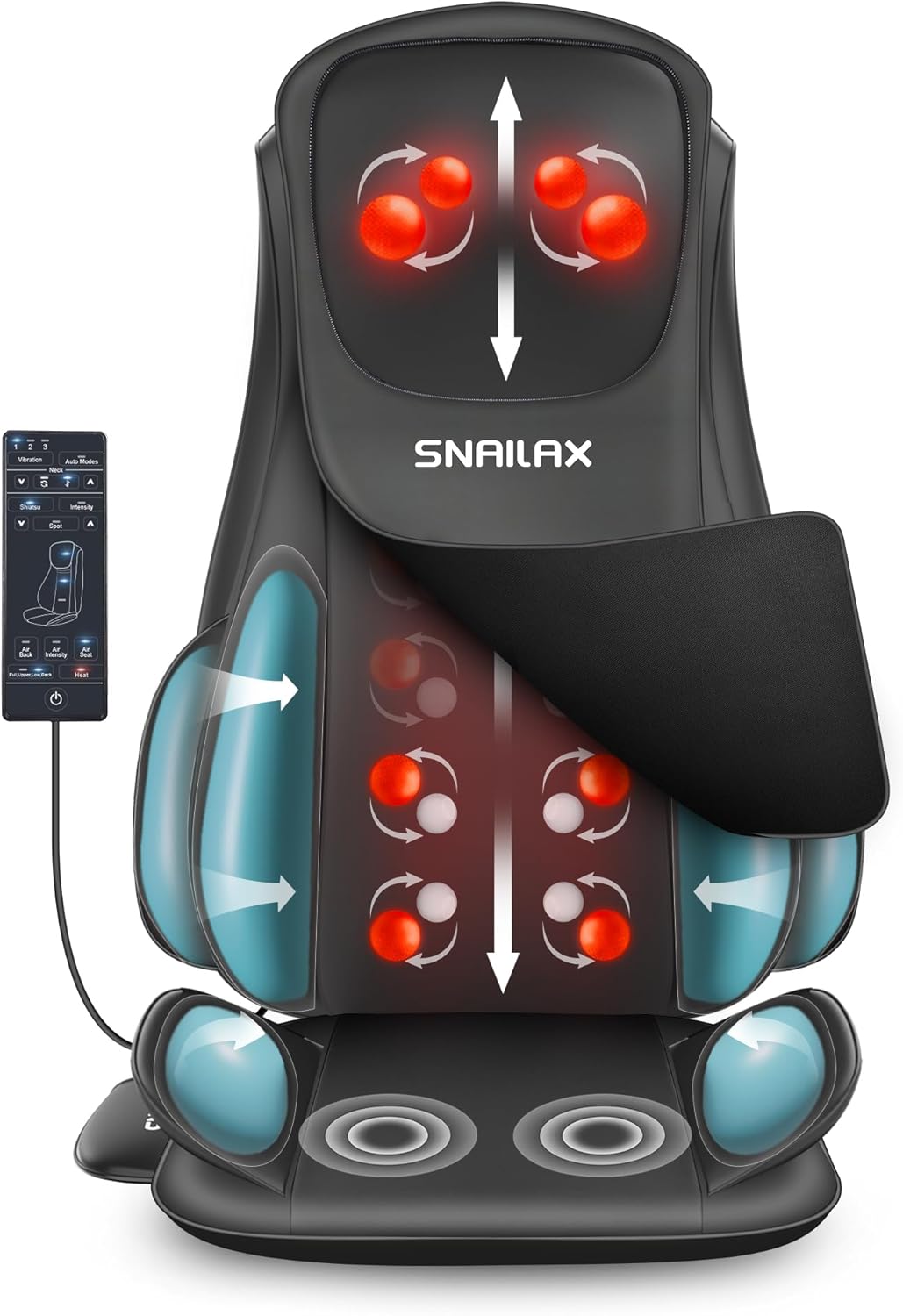 Snailax Shiatsu Neck and Back Massager with Heat Compression, Electric Massage Chair Pad for Neck Back, Massage Chair Full Body for Home Office Use, Gifts for Men, Women