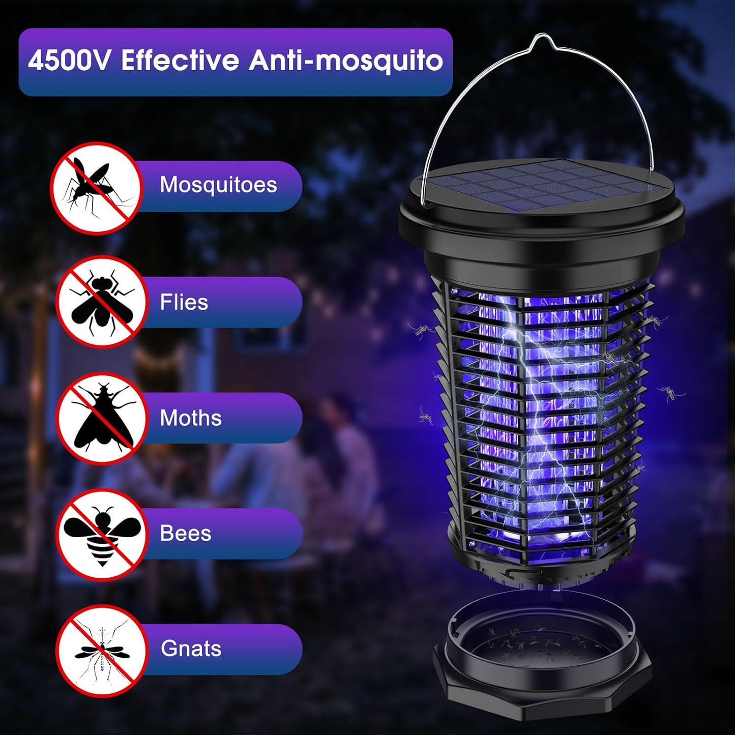 PALONE Solar Bug Zapper with 5.5W Solar Panel Charging, USB Charging Bug Zapper Light for Outdoor and Indoor