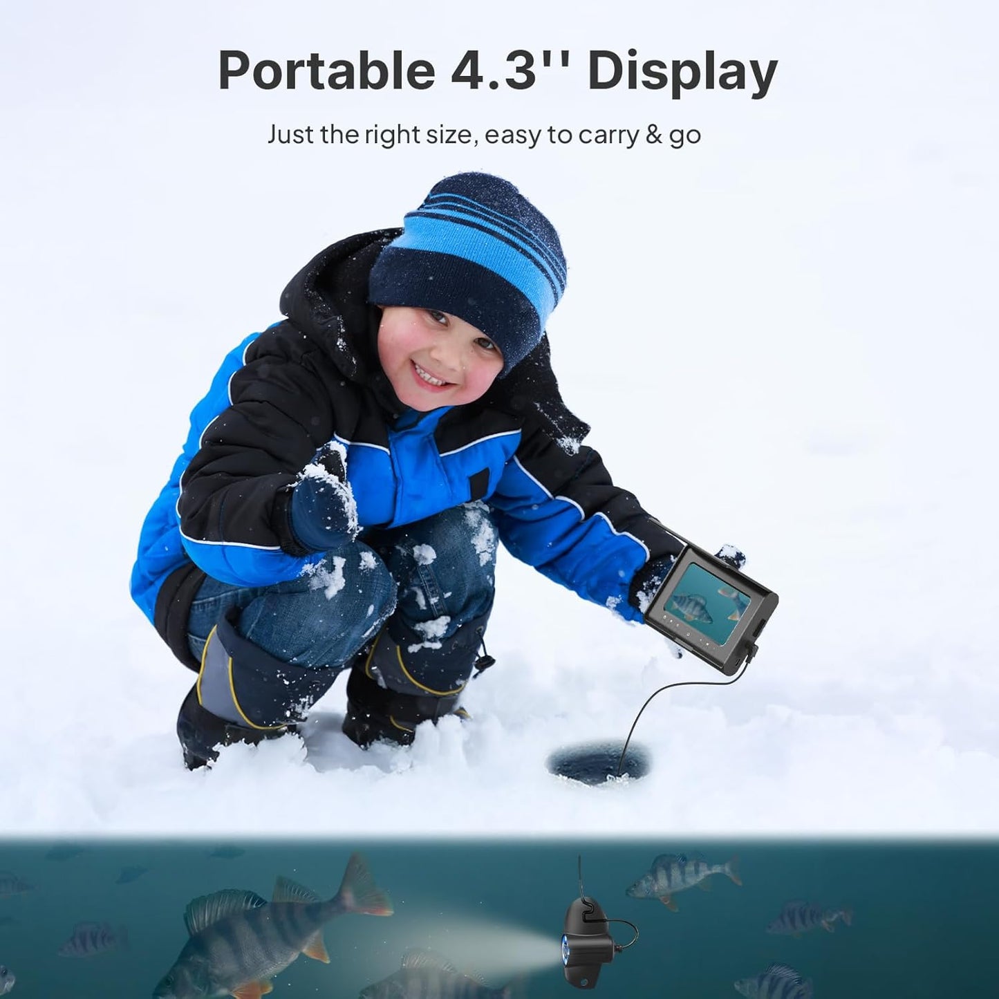 Eyoyo Underwater Fishing Camera,720P HD 4.3'' Portable Fish Finder with 3-Grade IR Lighting, Plug and Play Ice Fishing Fish Finder for Boat Lake Kayak Ice