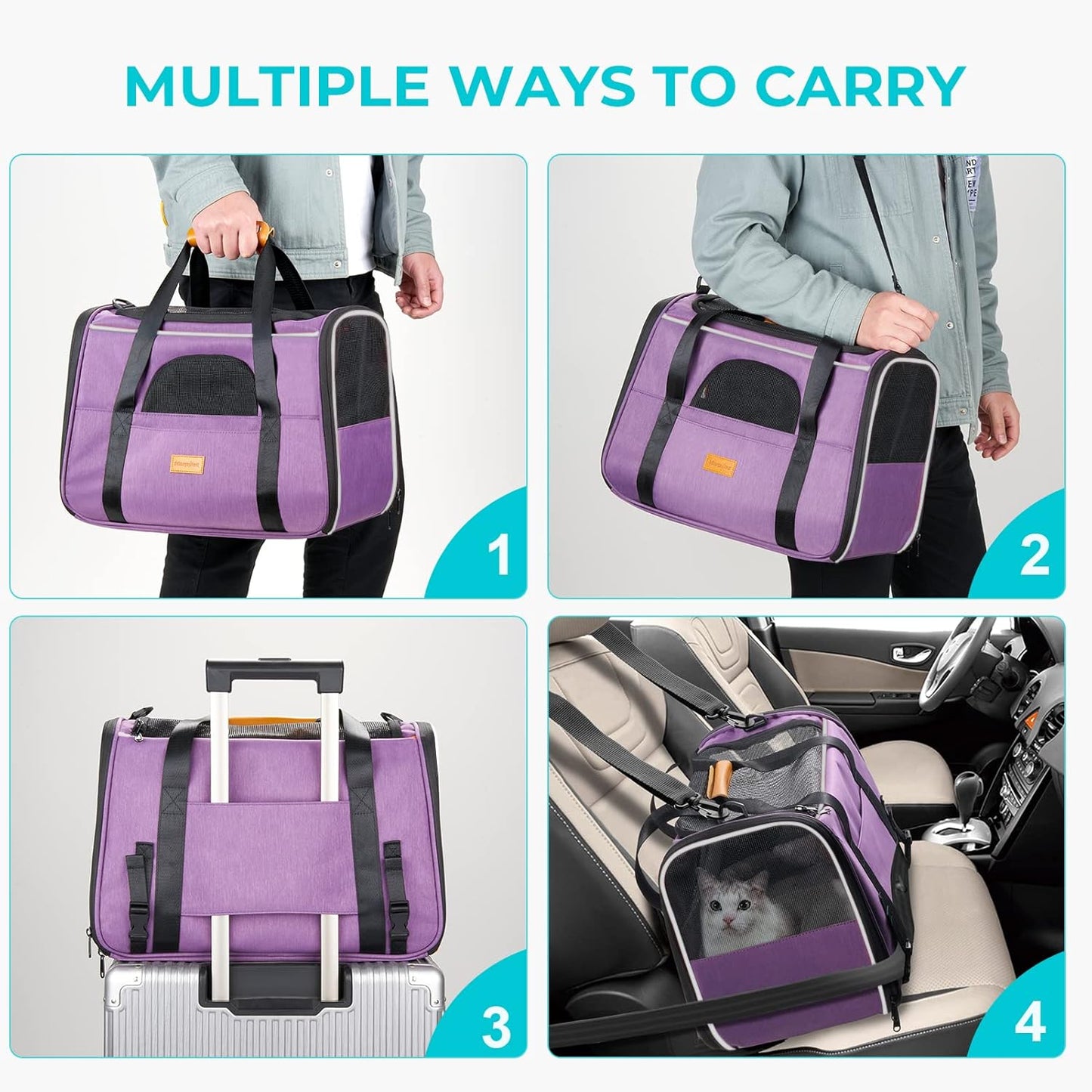 Morpilot Cat Carrier Soft - Portable Pet Carrier for Small or Medium Cats, Dogs and Puppy up to 14lbs, Airline Approved Dog Carrier with Safety Buckle - (Dark Gray)