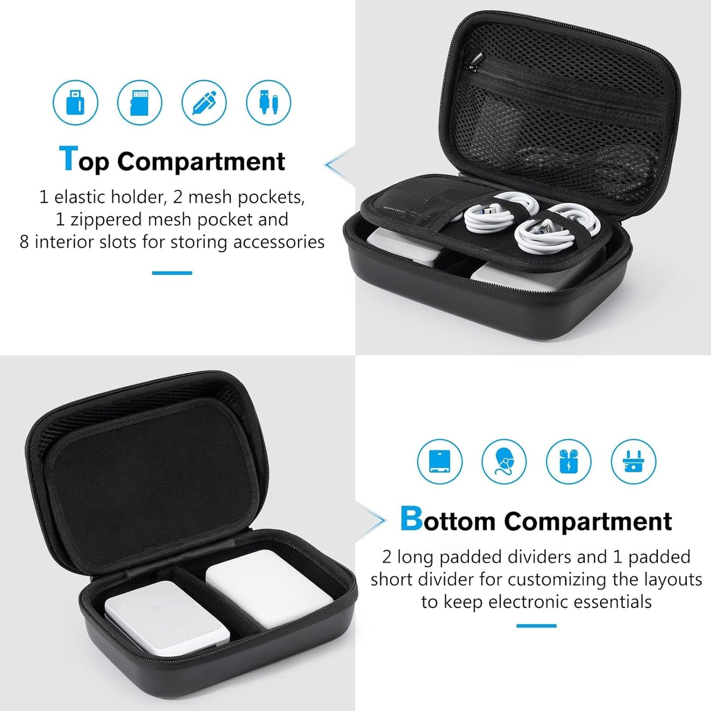 ProCase Hard Travel Electronic Organizer Case for MacBook Power Adapter Chargers Cables Power Bank Apple Magic Mouse Apple Pencil USB Flash Disk SD Card Small Portable Accessories Bag -L, Black