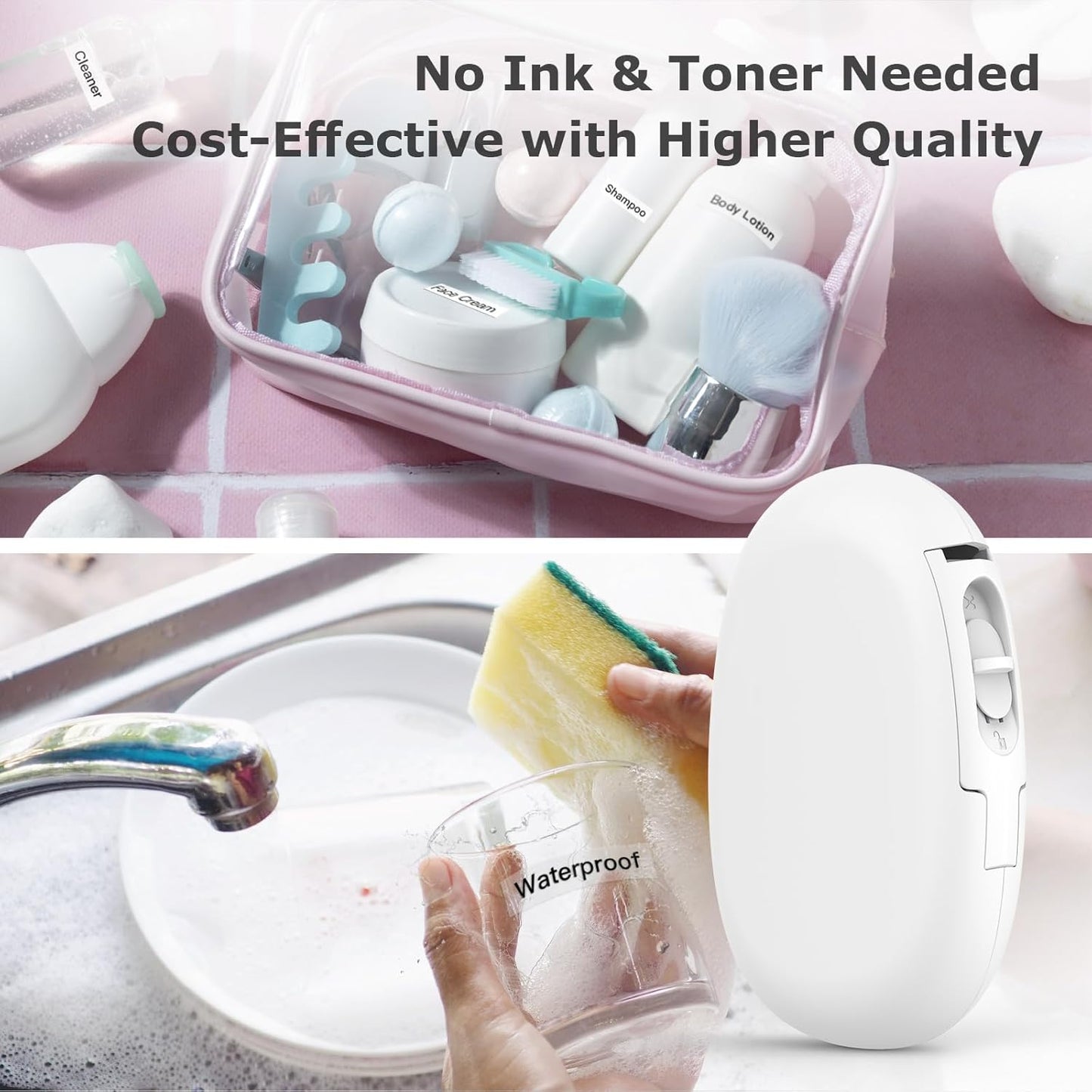 SUPVAN E10 Mini Bluetooth Label Maker Machine with Tape, Continuous Waterproof Label, Versatile App with 40+ Fonts and 600+ Icons, Inkless Labeler for Home, Kitchen, School, Office Organization, Green