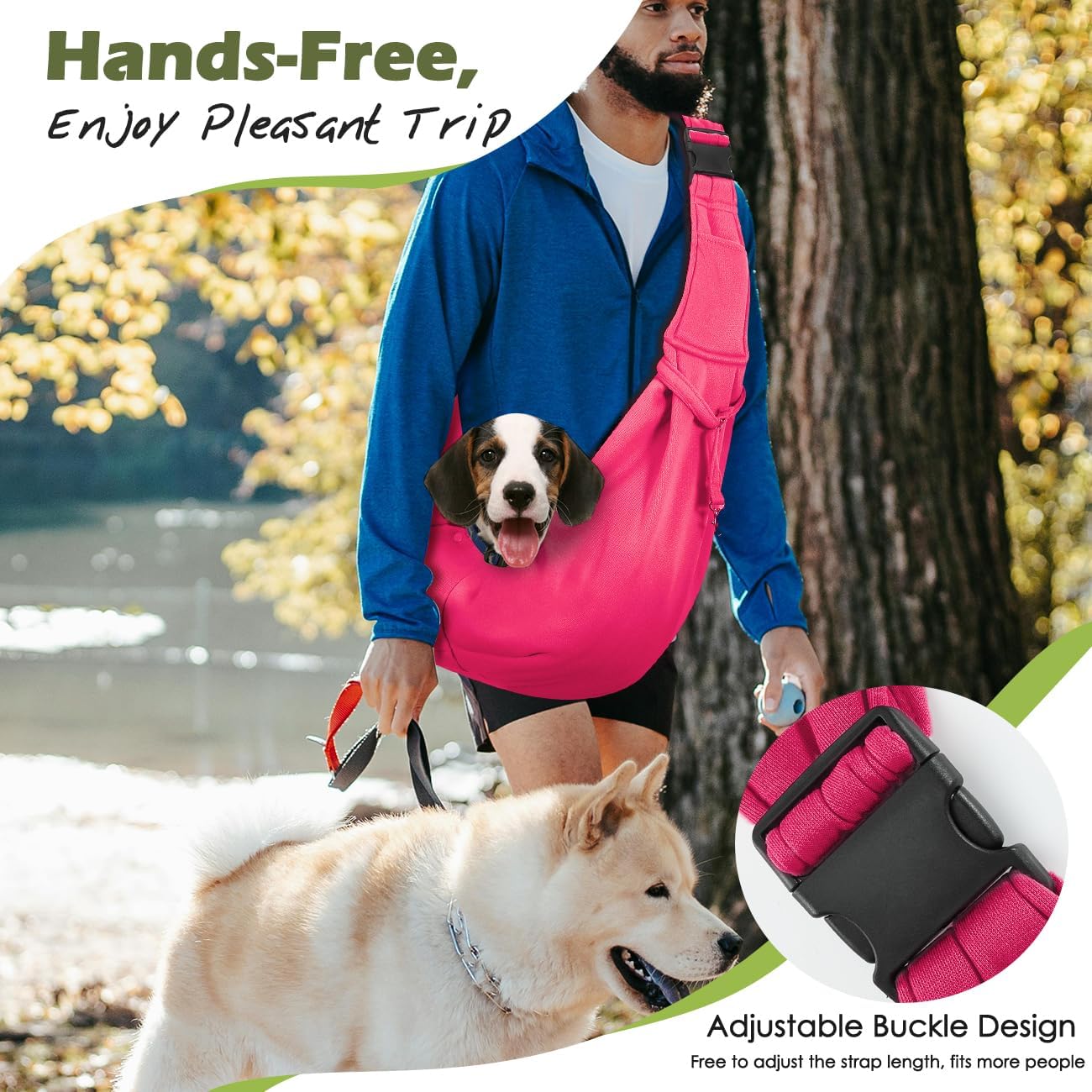 Pawaboo Small Dog Sling Carrier, Reversible Hands Free Dog Sling Carrier for Small Dogs and Cats, Puppy Sling Carrier with Adjustable Strap Buckle & Safety Harness, Puppy Essentials, Grey