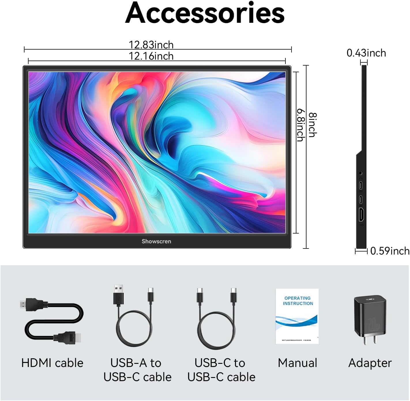 Portable Monitor 16 Inch 1920X1200P FHD Dual USB-C HDMI Travel Portable Monitor with Stand &Speakers, Eye Care IPS External Laptop Monitor for Computer/PC/Raspberry Pi/ PS5/Switch, Plug&Play