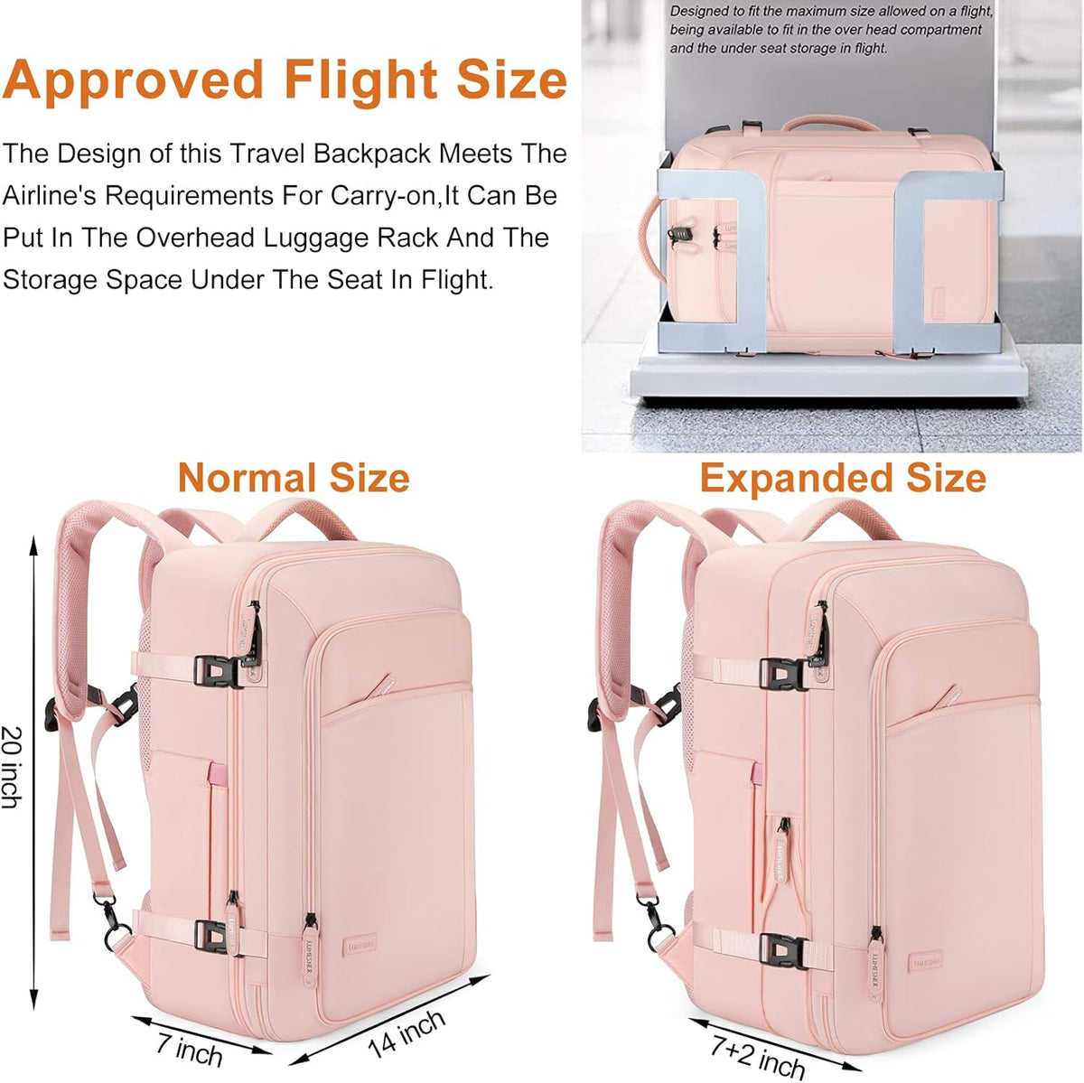 Lumesner Carry on Backpack, Extra Large 40L Flight Approved Travel Backpack for Men & Women - PuriLite