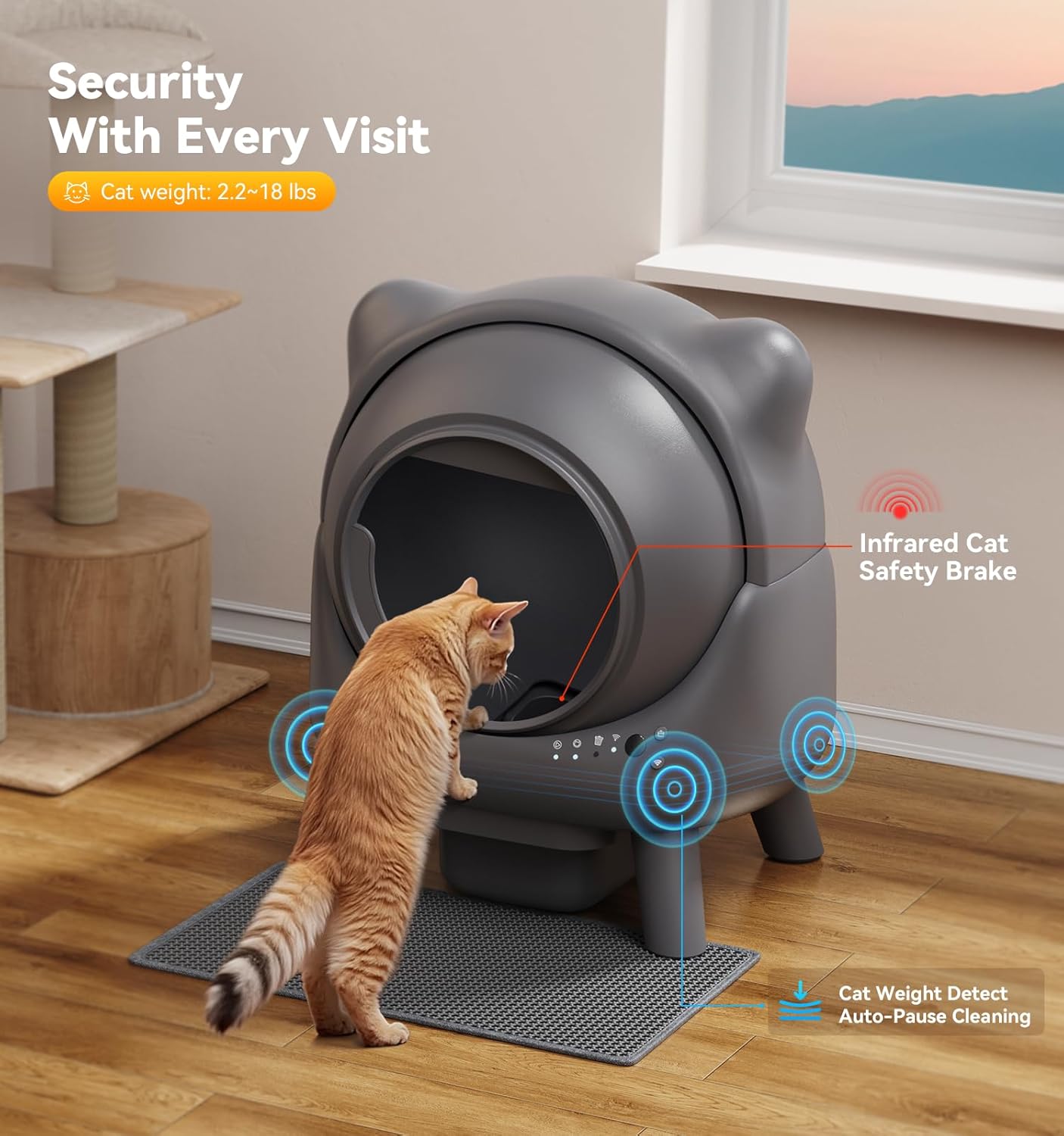 Self Cleaning Litter Box,Automatic Cat Litter Box for Multi Cats,FEELNEEDY Odor Control,litiere Pour Chat autonettoyant, Extra Large, APP Control,Safety Sensors, with 1 Trash Bag and Litter Mat