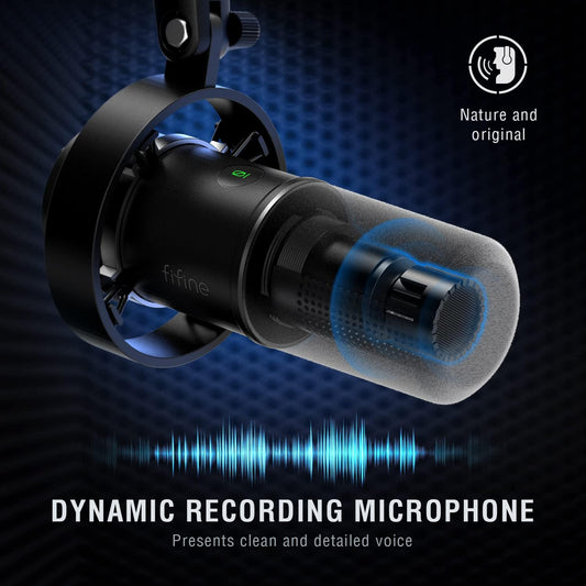 Fifine XLR/USB Podcast Microphone, PC Recording Dynamic Mic for Streaming, Studio, Vocal, Voice-Over, Instruments, Metal Cardioid Mic with Tap-to-Mute, Monitoring Headphone Jack, Gain Knob-K688 - PuriLite