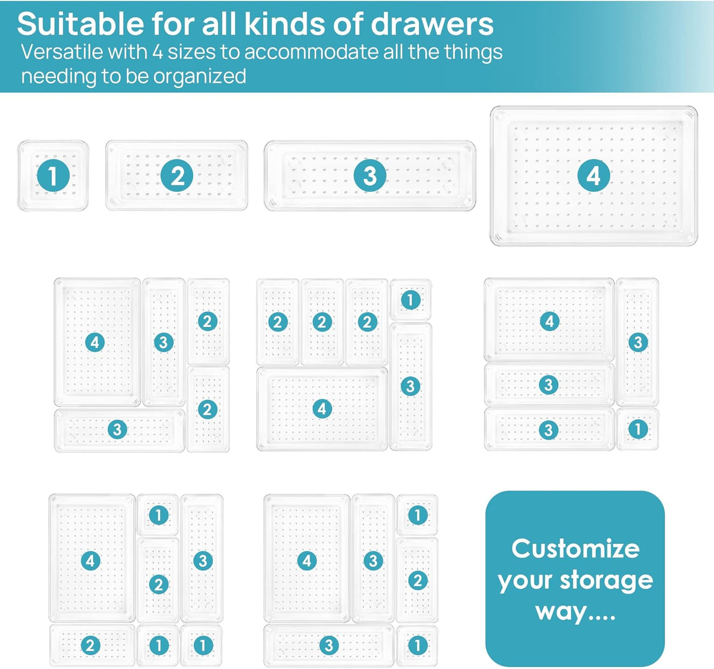 Purilite Select Clear Drawer Organizer Set