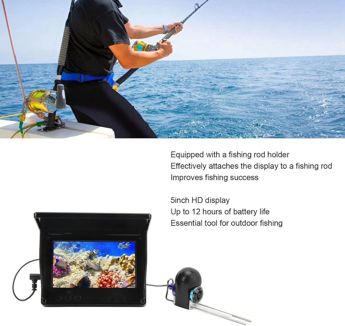 Brilluxa Fishing Camera, Portable Fish Finder, 5 Inch HD Display, 12V 0.34MP, Underwater Fishing Camera, Ice Fishing, Boat & Kayak Fish Finder (30m/98.4ft Cable)