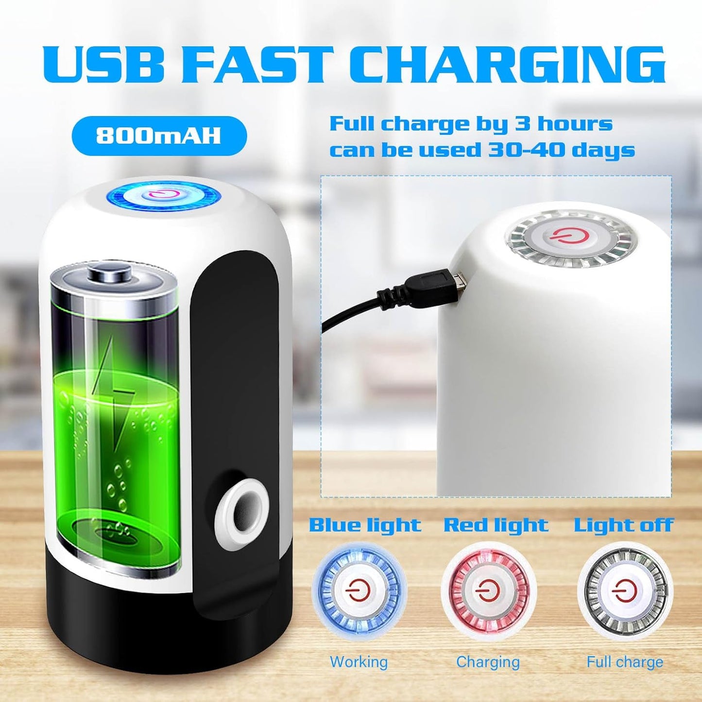 5 Gallon Water Dispenser Pump Rechargeable, Water Dispenser for 5 Gallon Bottle Bottom Loading, Portable USB Charging Automatic Drinking Mini Water Jug Dispenser