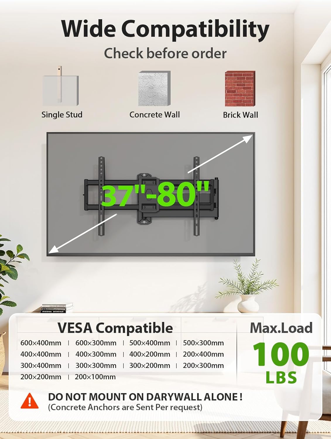 USX MOUNT Full Motion Long Arm TV Wall Mount for Most 37-80 Inch TVs up to 100 Lbs, Smooth Motion Swivel and Tilt TV Bracket, 32.05 Inch Extension, Max VESA 600x400mm, Perfect for Corner, XML930