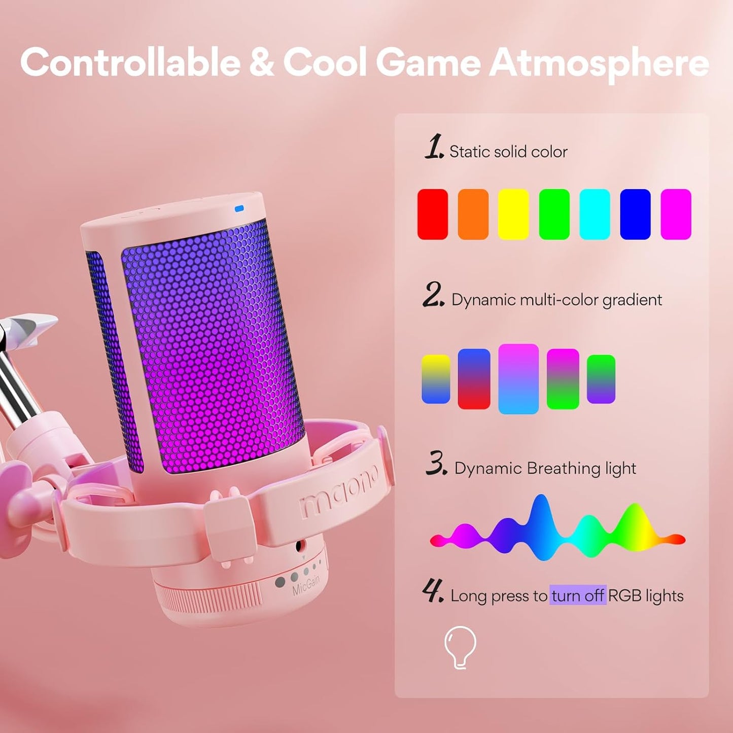 MAONO Gaming USB Microphone, Noise Cancellation Condenser mic with Mute, Gain, Monitoring, Boom Arm for Streaming, Podcast, Vocal, Twitch, YouTube, Discord, PC, Computer, PS4, PS5, Mac, DGM20S