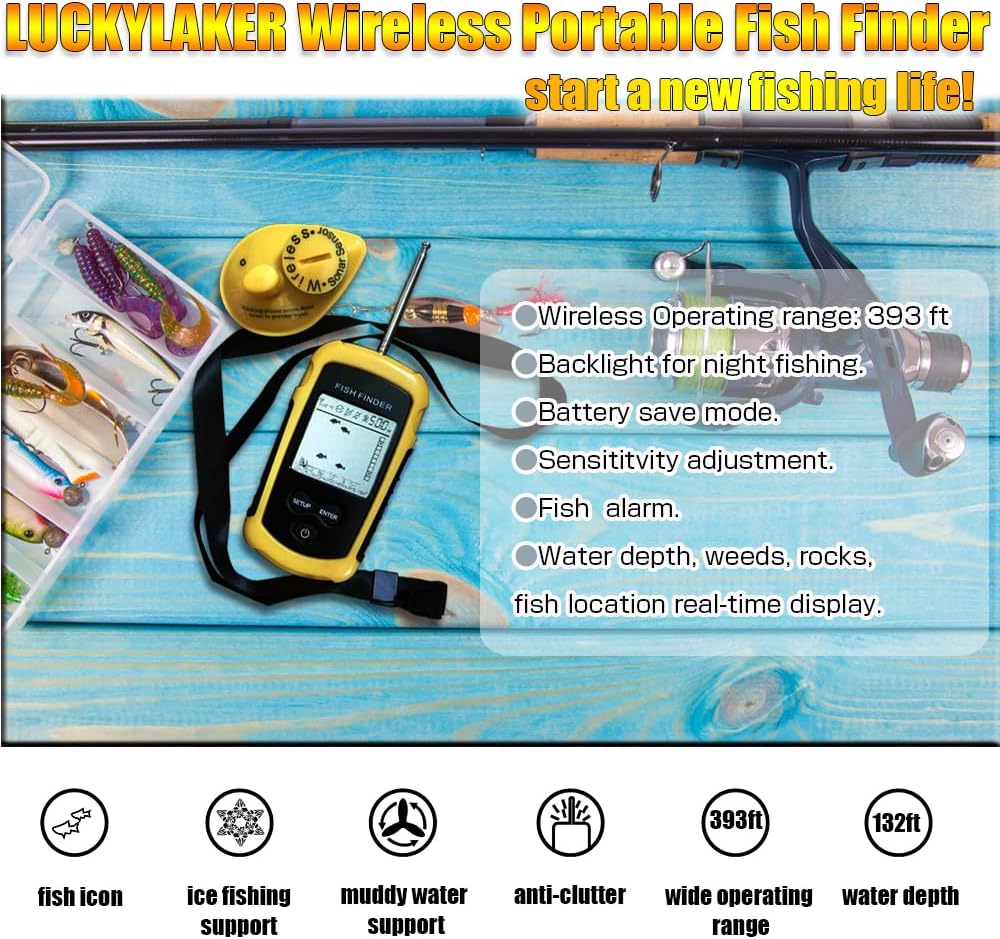 LUCKYLAKER Sonar Handheld Fish Finder Transducer Portable Water Depth Finder Boat Kayak Wireless Transducer Fish Finders