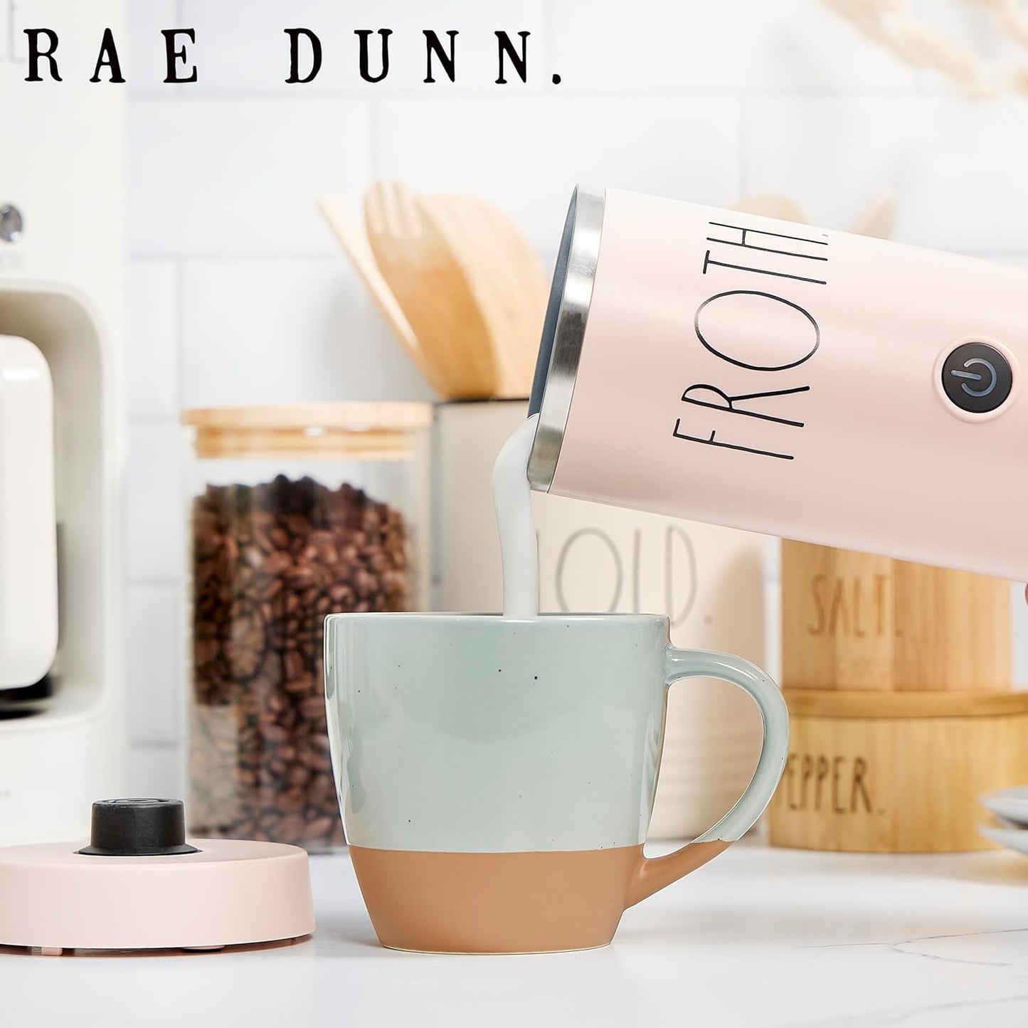 Rae Dunn - Electric Milk Frother - Elegant Automatic Milk Steamer and Frother, Milk Warmer, Hot and Cold Frothing Machine for Coffee, Latte, Cappuccino, Macchiato,