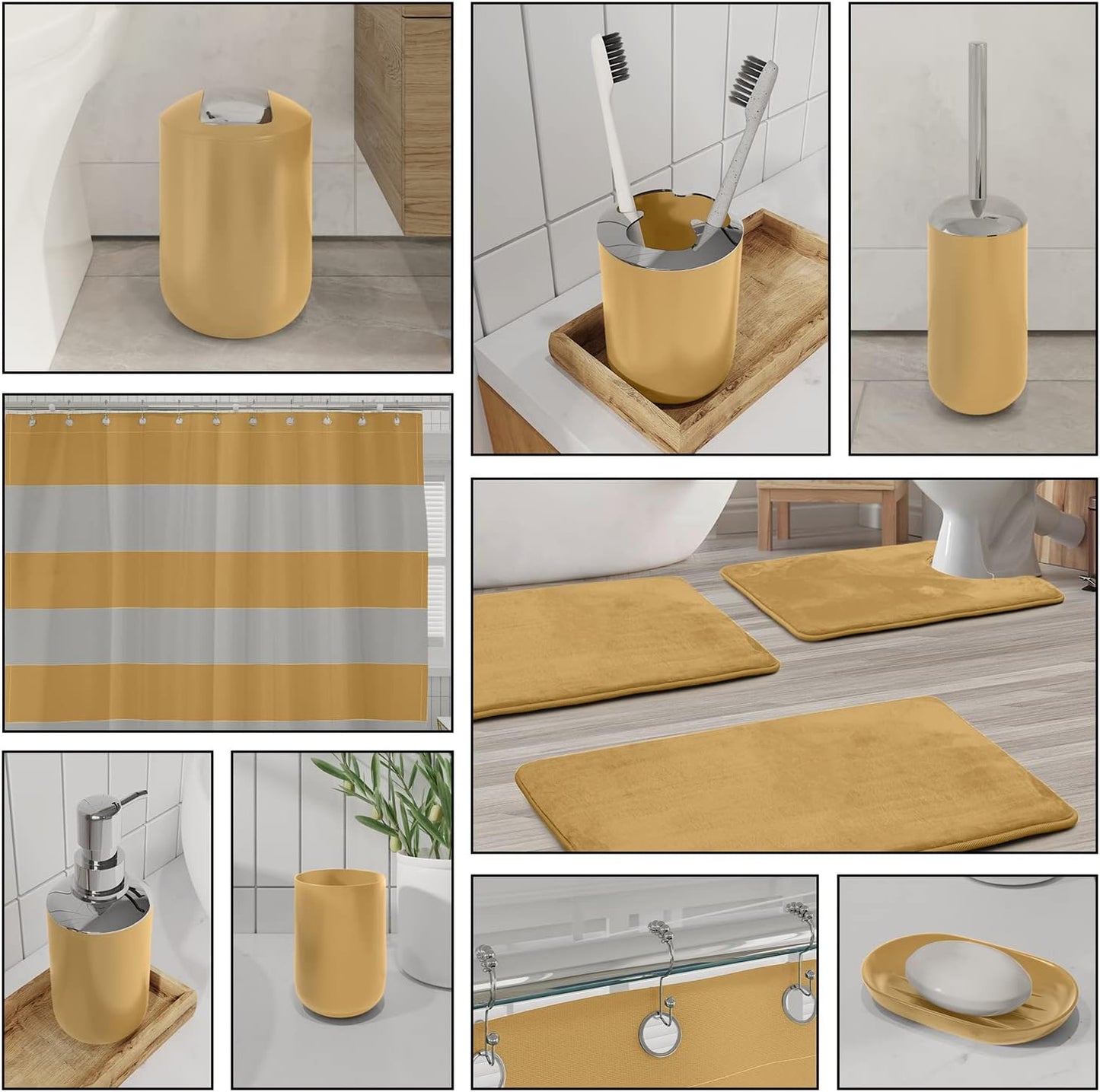 Clara Clark Bathroom Set - Gray Bathroom Accessories Set, Bathroom Sets with Shower Curtain and Rugs, 23PC Shower Curtain Set with Liner, Soap Dispenser, Soap Dish, Toilet Brush Holder, and Trash Can