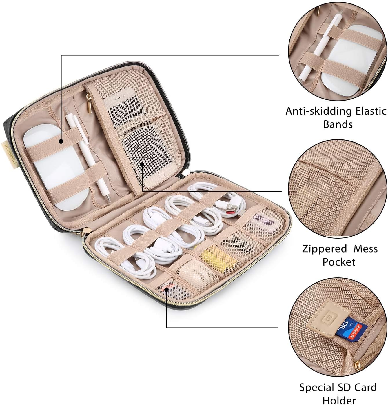 BAGSMART Electronic Organizer, Travel Cable Organizer Double Layer Electronics Accessories Cases Portable for Tablet 7.9", USB Drive, Cords, Black
