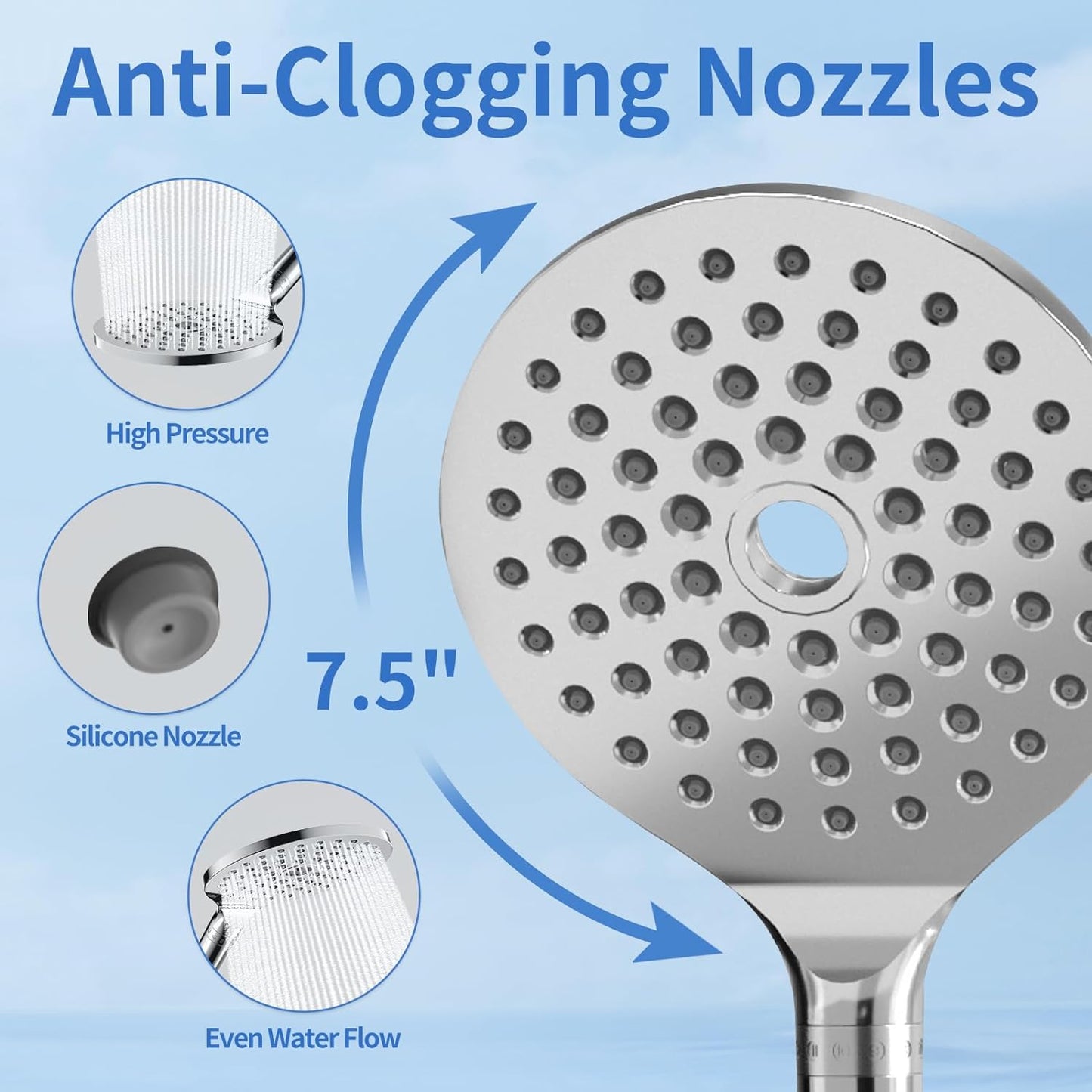JONKEAN 7.5" Big Filtered Double Shower Head for Hard Water, Dual Shower Heads with Handheld Spray Combo, 9 Modes Waterfall Rain Shower Head High Pressure with Long Hose & Adjustable Bar(Matte Black)