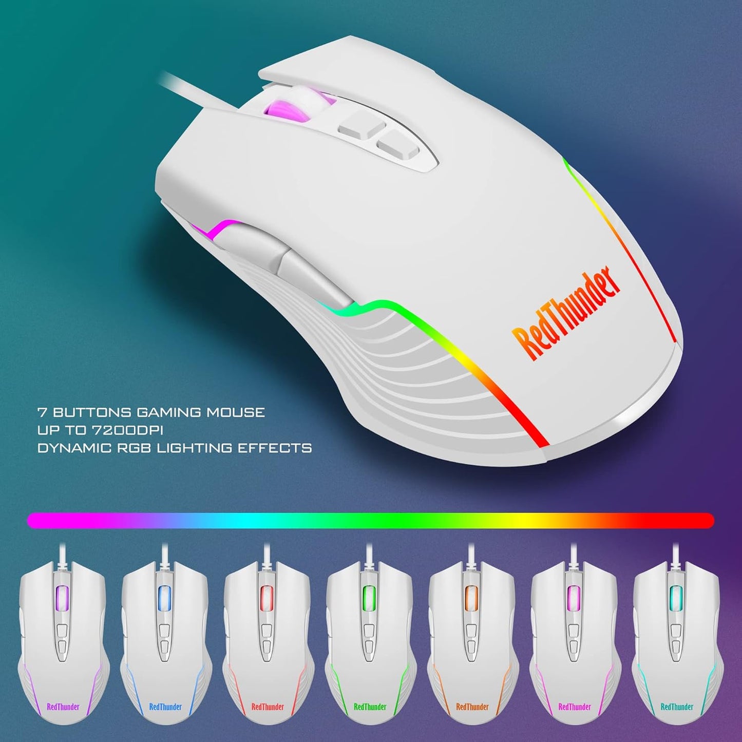 RedThunder K10 Wired Gaming Keyboard and Mouse and Wrist Rest Combo, RGB Backlit, Mechanical Feel Anti-ghosting Keyboard + 7D 7200 DPI Mice+Soft Leather Wrist Rest 3 in 1 PC Gamer Accessories(Black)