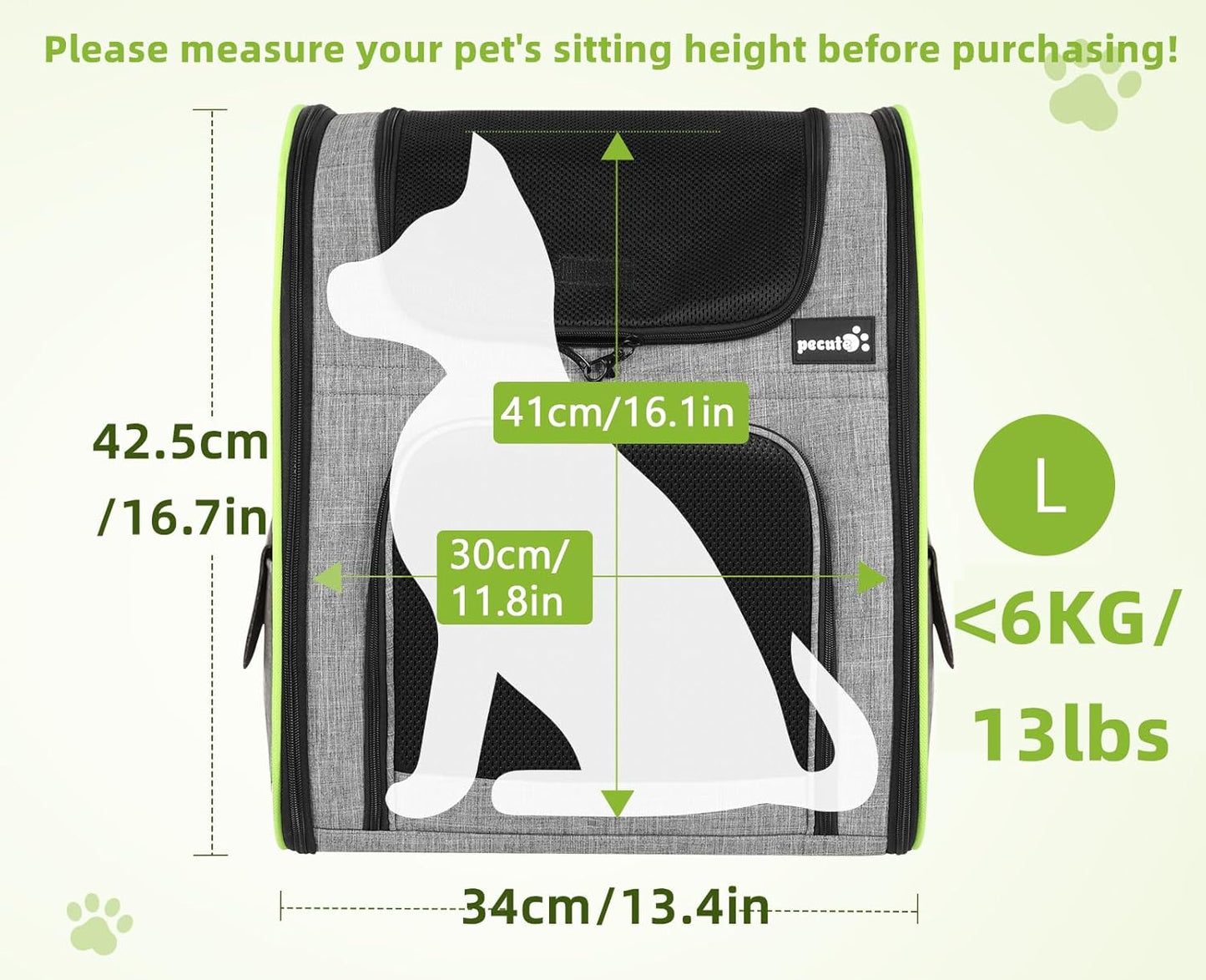 Pecute Pet Carrier Backpack, Dog Carrier Backpack Expandable with Breathable Mesh for Pets <6kg, Pet Backpack Carrier for Hiking Travel Camping Outdoor