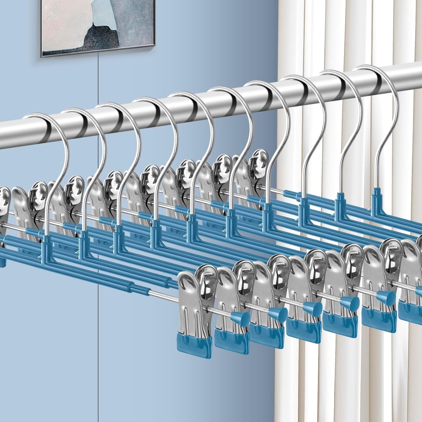 14Inch Black Pants Hangers with Clips 10 Pack Adjustable Skirt Hangers for Women Non-Slip Trousers Hanger for Jeans Clothes Hangers for Pants Heavy Duty Space Saving Shorts Hangers