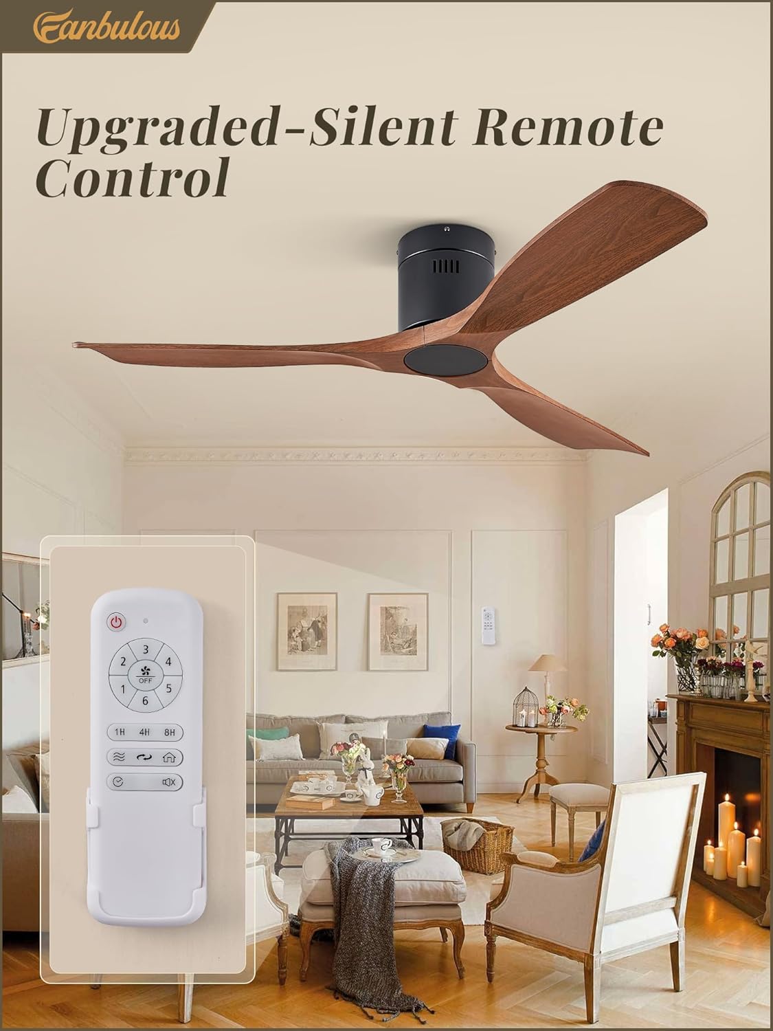 Fanbulous 52" Ceiling Fans with Lights and Remote Control,Modern Flush Mount Ceiling Fan with 3 LED Colors,Outdoor Low Profile Ceiling Fans with 6-Speeds Timer DC Motor for Bedroom Living Room Patio